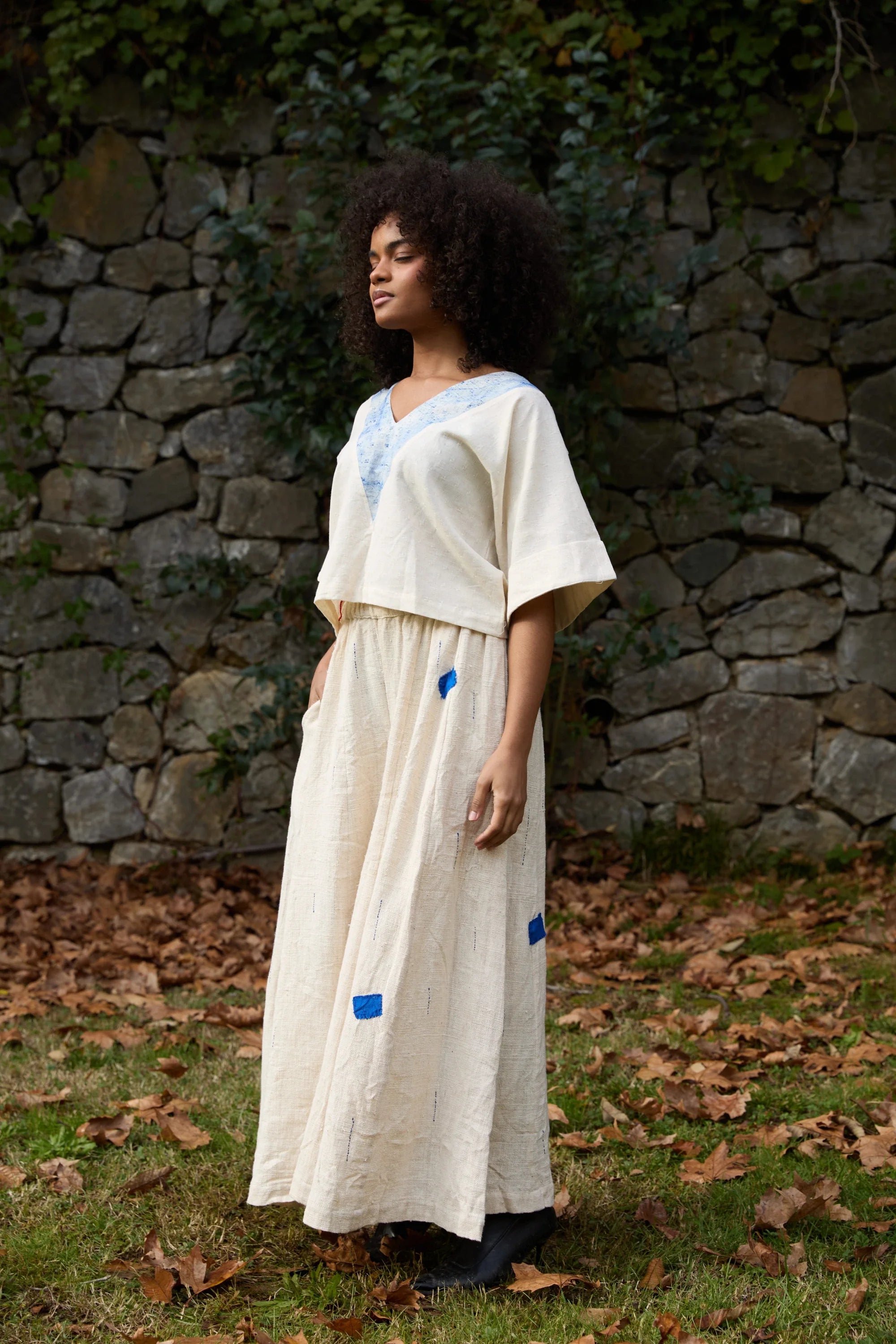 Blue Sparrow Set in handwoven Heavy Kala Cotton by White Canvas - Image 1