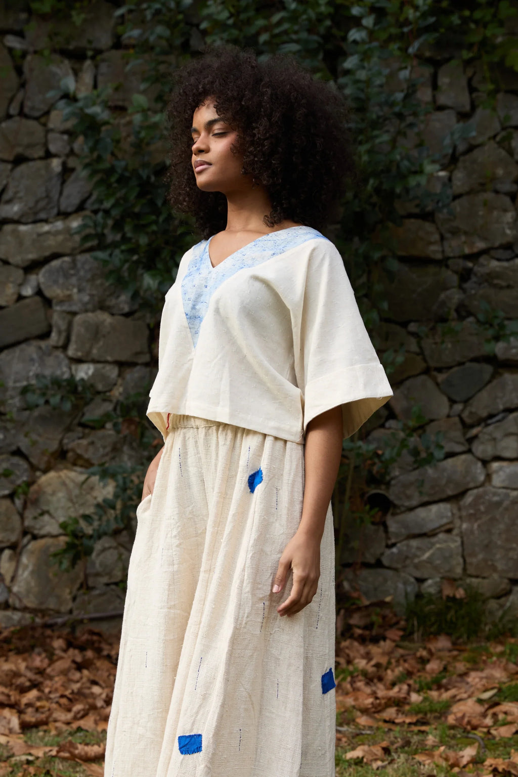 Blue Sparrow Top in handwoven Dobby Cotton (100%) by White Canvas - Image 2