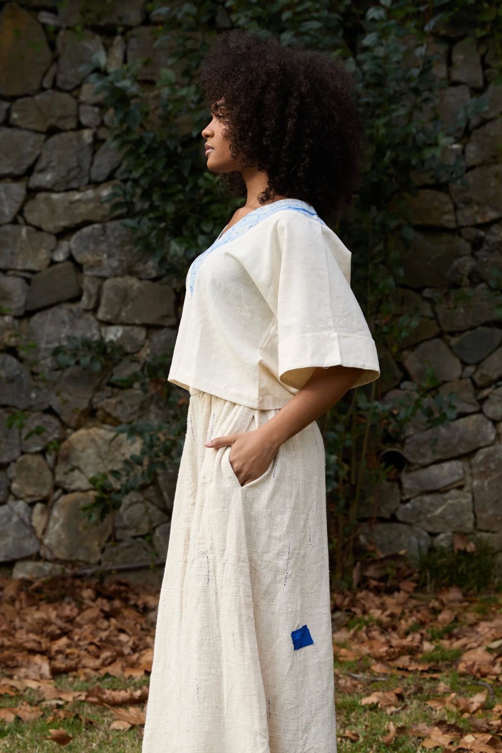 Blue Sparrow Top in handwoven Dobby Cotton (100%) by White Canvas - Image 3