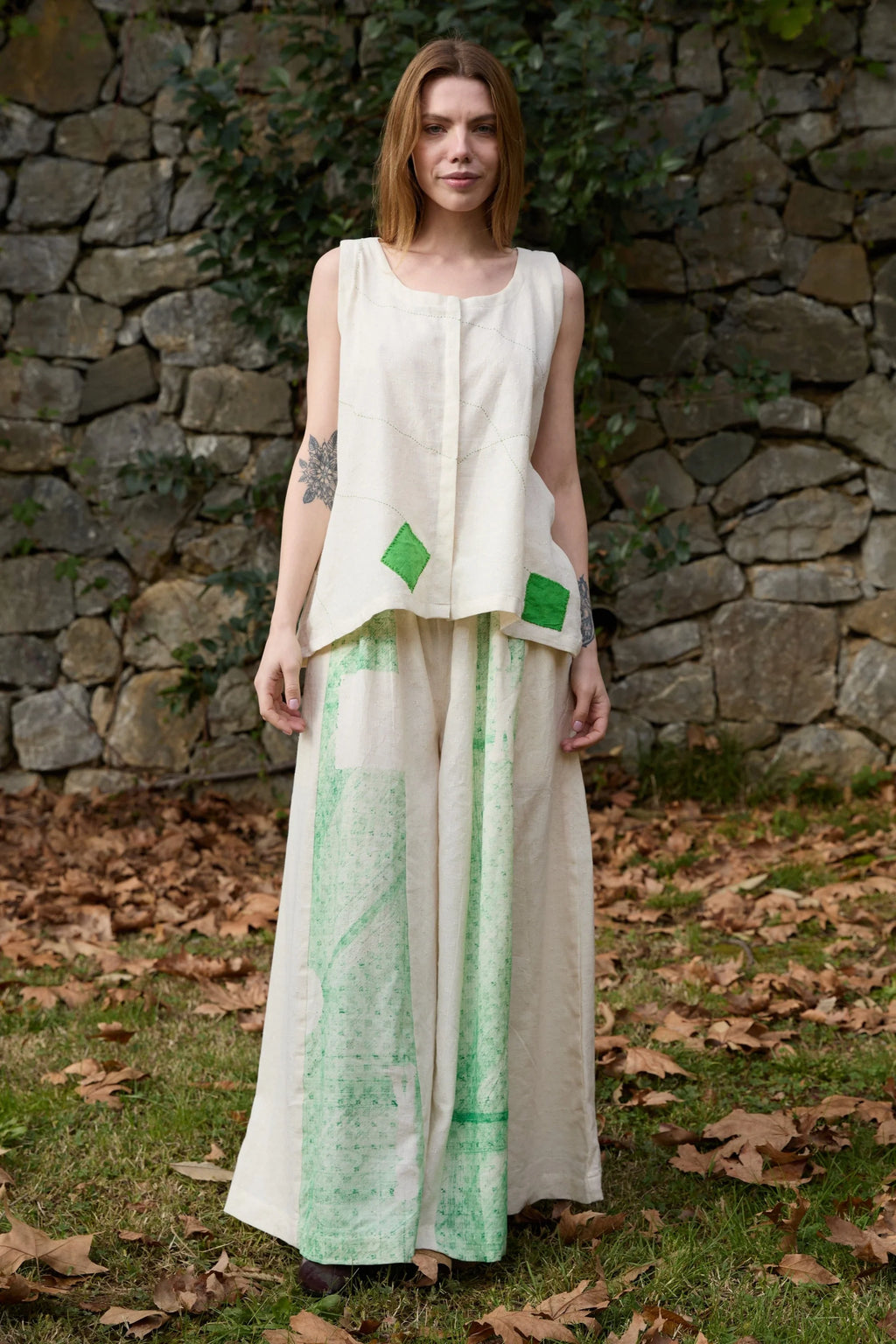 Green Swan Pants in handwoven Dobby Cotton (100%) by White Canvas - Image 1