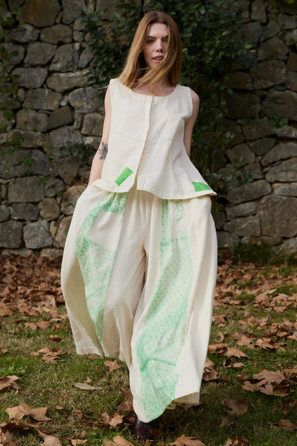 Green Swan Pants in handwoven Dobby Cotton (100%) by White Canvas - Image 5
