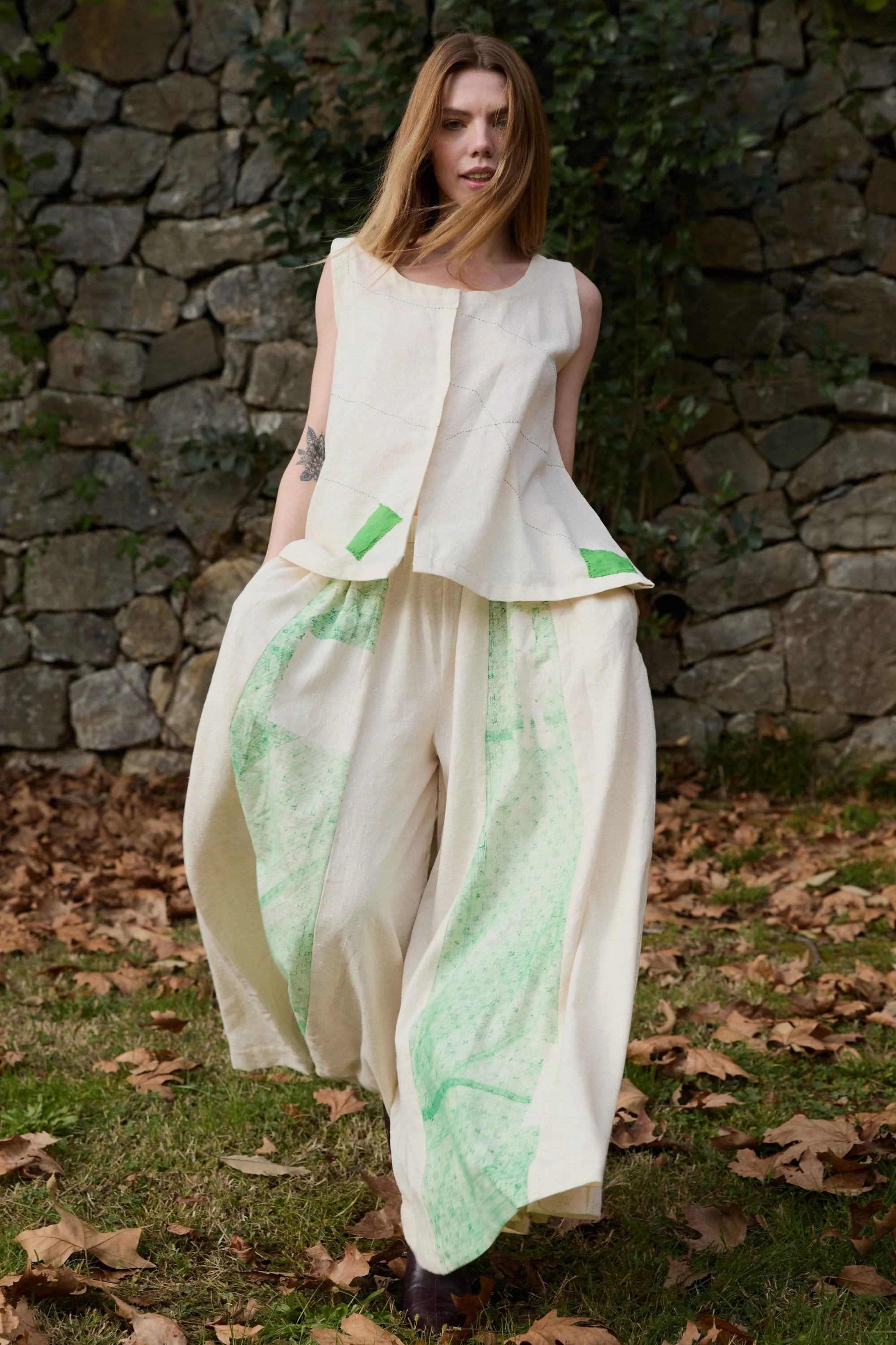Green Swan Pants in handwoven Dobby Cotton (100%) by White Canvas - Image 5