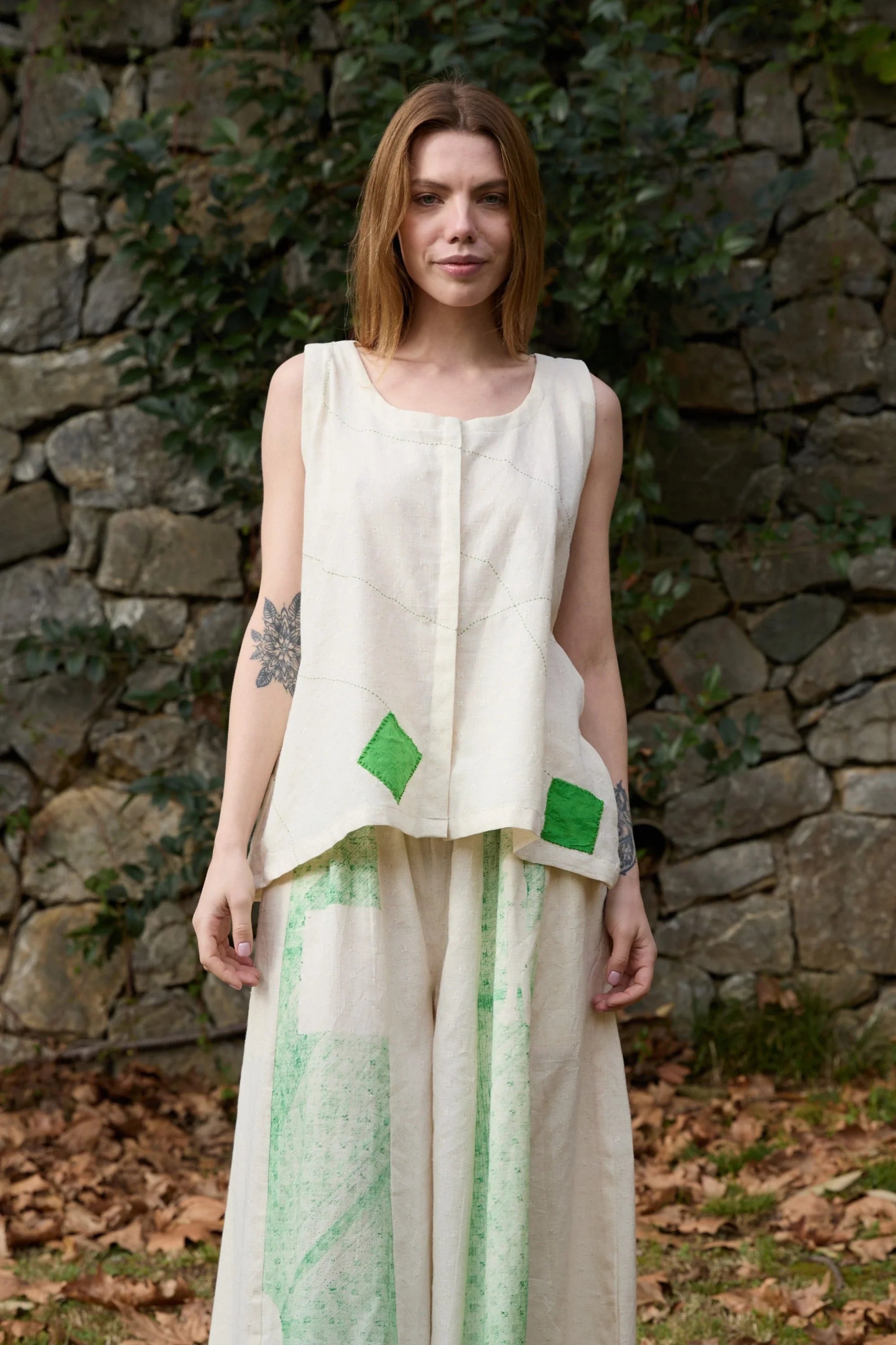 Green Swan Top in handwoven Dobby Cotton (100%) by White Canvas - Image 1