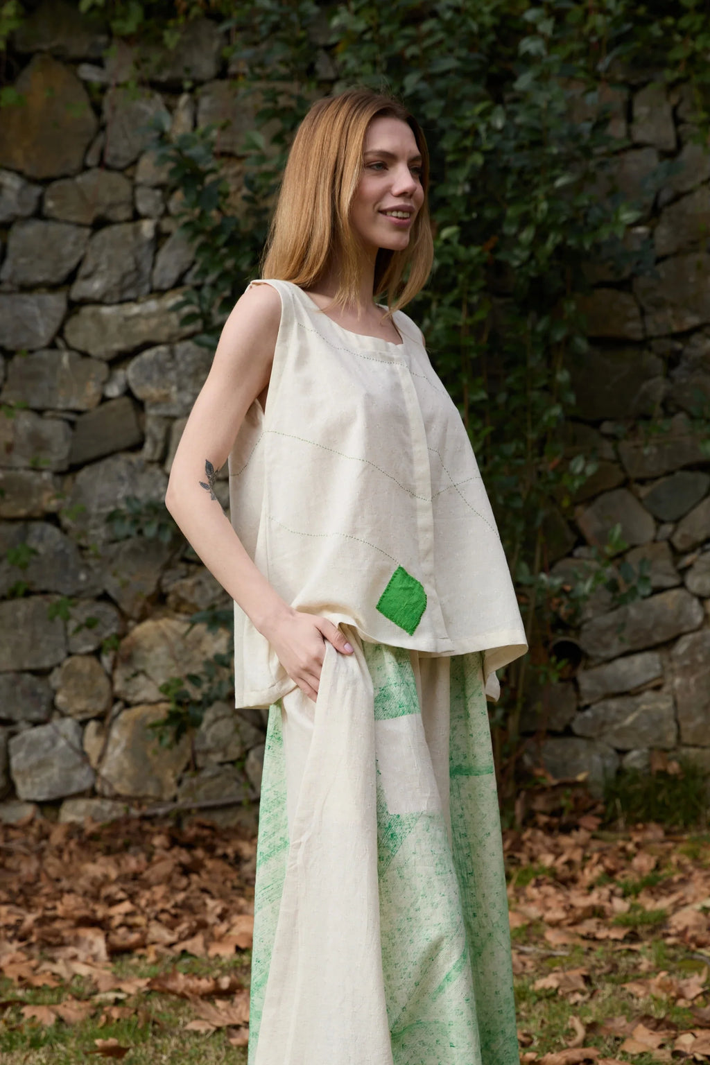 Green Swan Top in handwoven Dobby Cotton (100%) by White Canvas - Image 2
