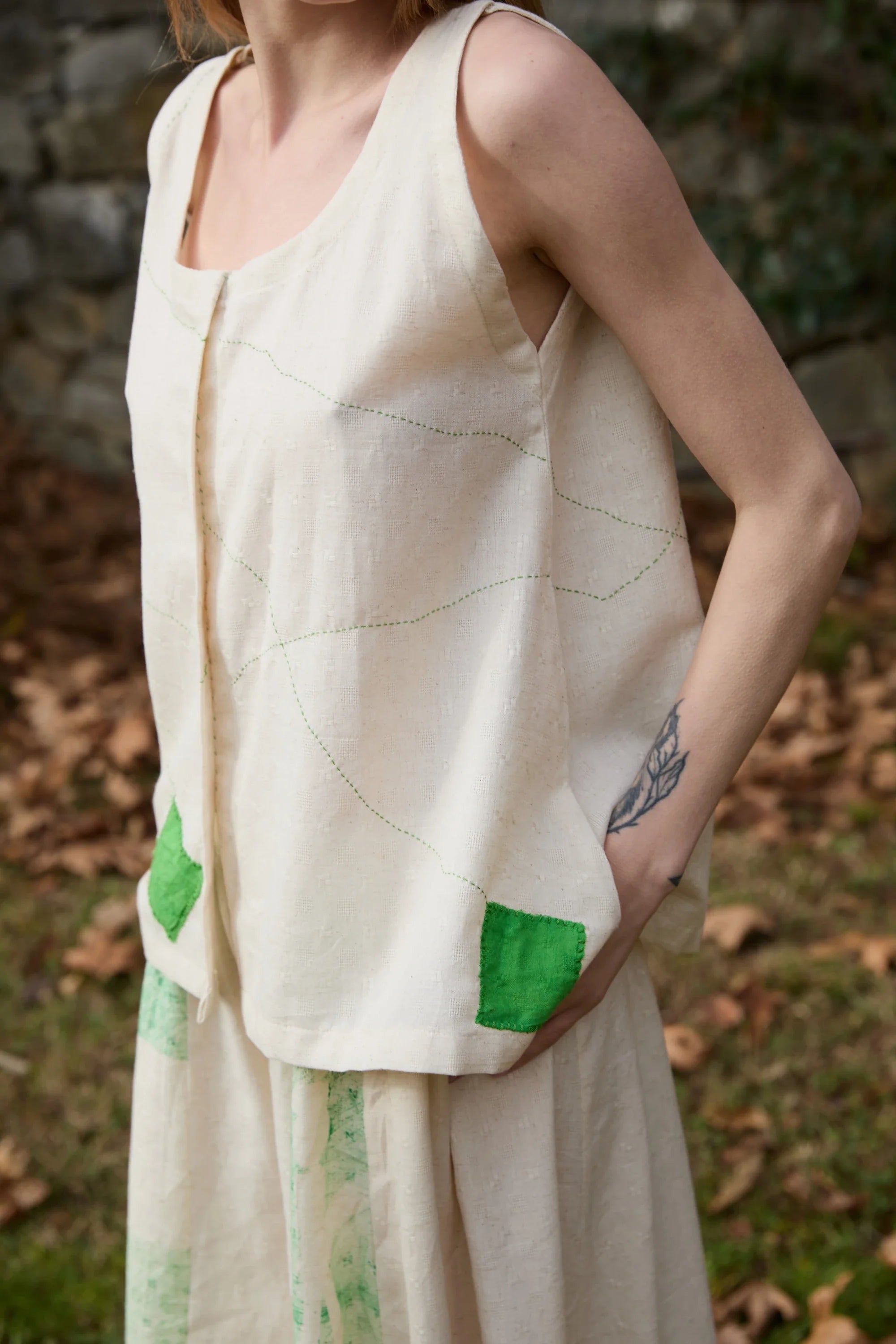 Green Swan Top in handwoven Dobby Cotton (100%) by White Canvas - Image 4