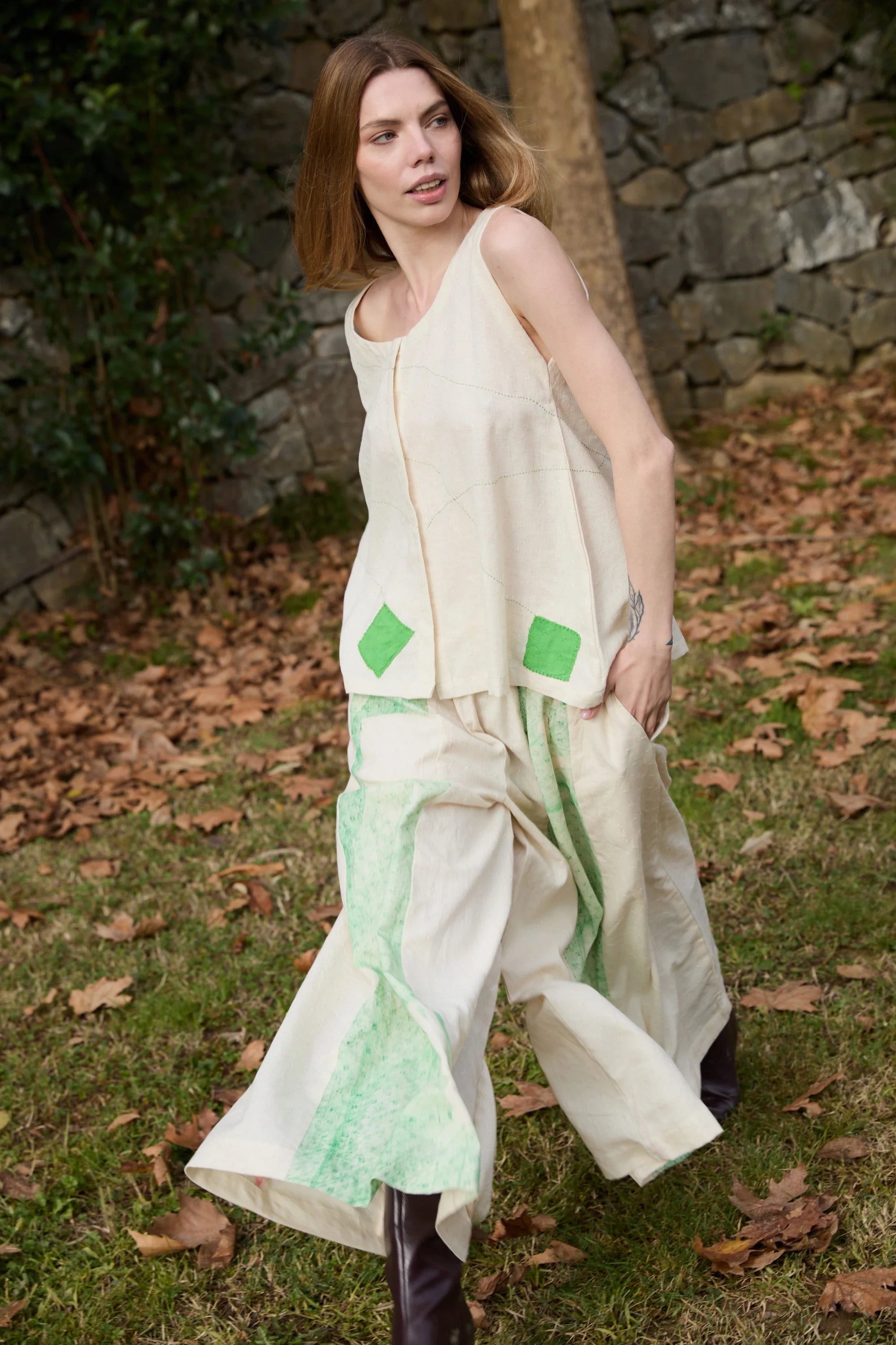 Green Swan Top in handwoven Dobby Cotton (100%) by White Canvas - Image 5