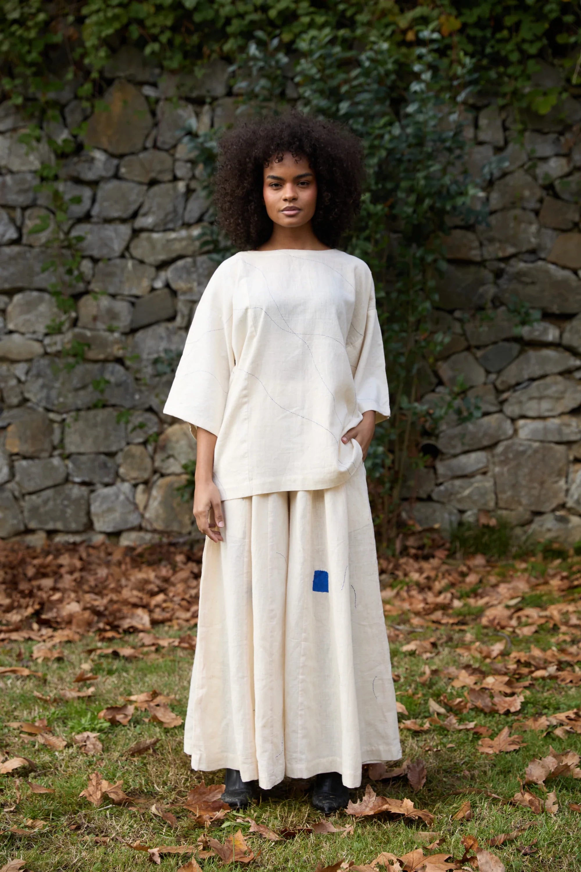 Blue Threads Set in handwoven Dobby Cotton (100%), by White Canvas - Image 1