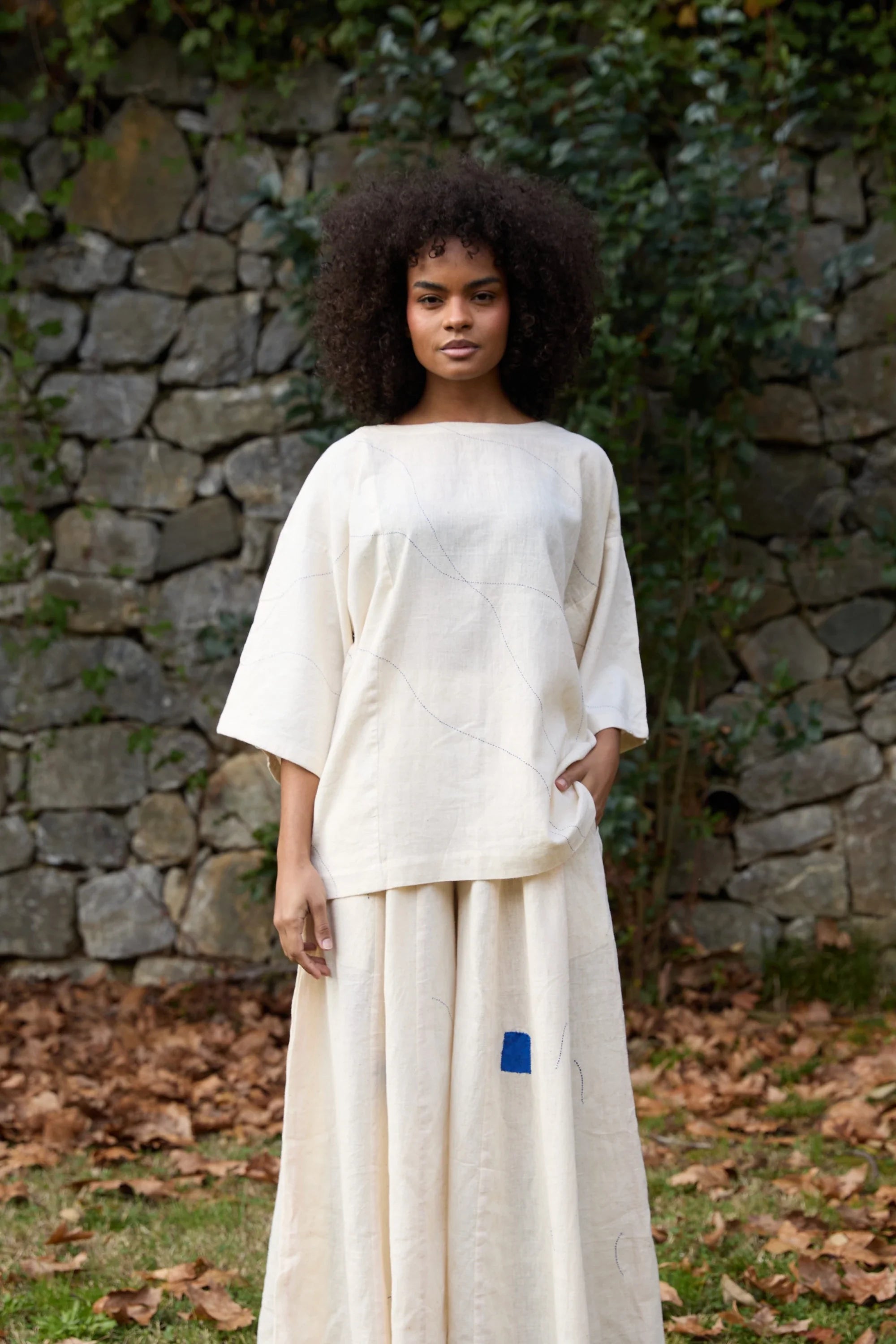 Blue Threads Top in handwoven Kala Cotton (100%) by White Canvas - Image 1