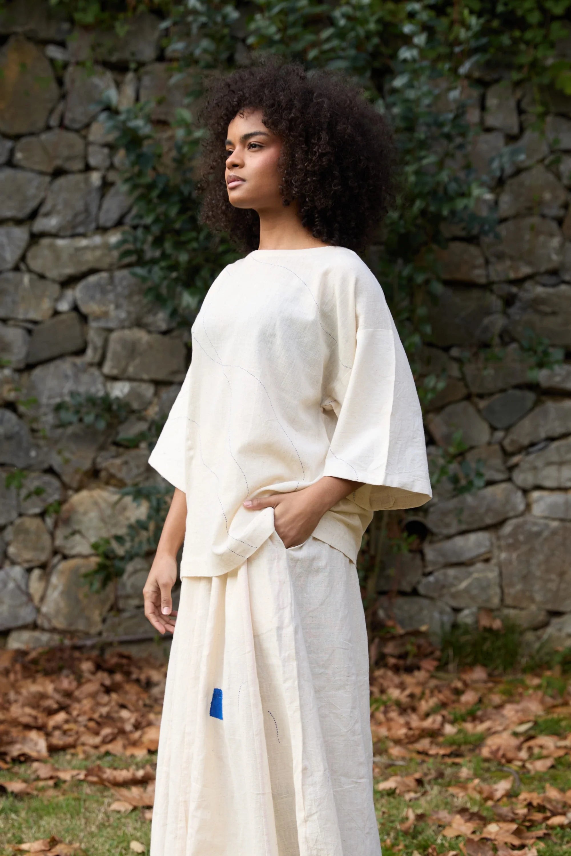 Blue Threads Top in handwoven Kala Cotton (100%) by White Canvas - Image 2