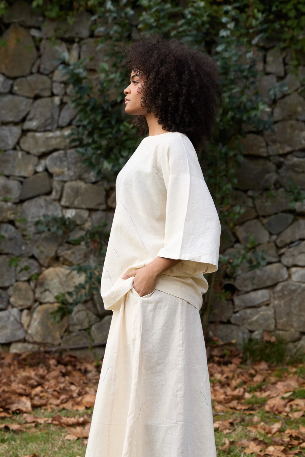 Blue Threads Top in handwoven Kala Cotton (100%) by White Canvas - Image 3