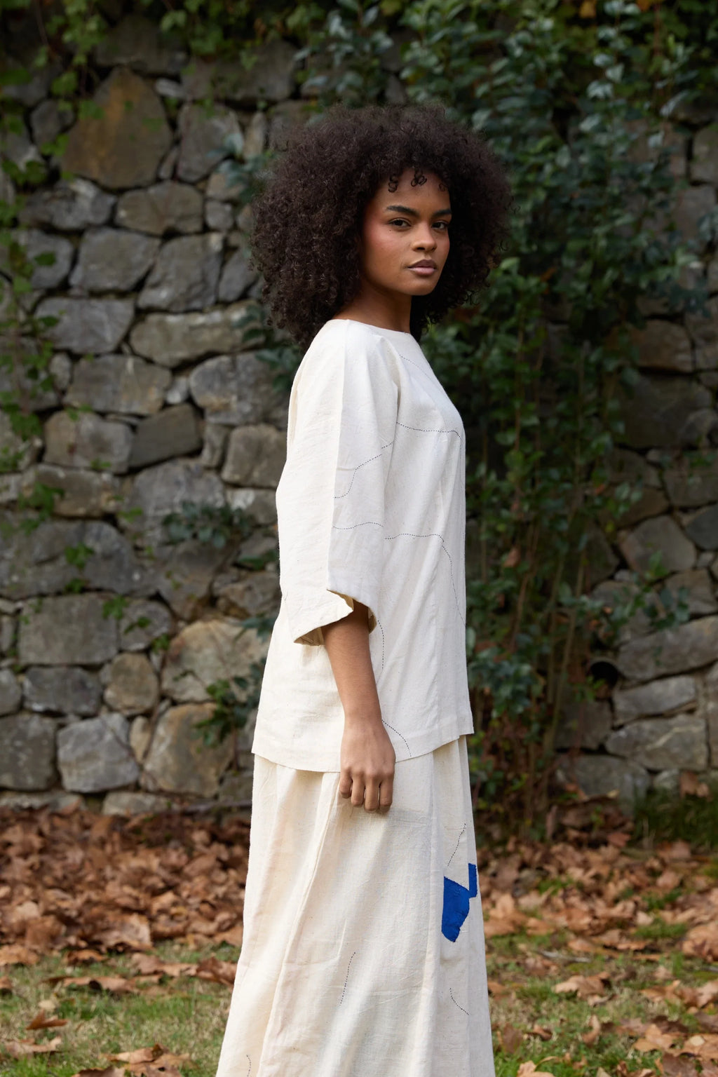 Blue Threads Top in handwoven Kala Cotton (100%) by White Canvas - Image 5