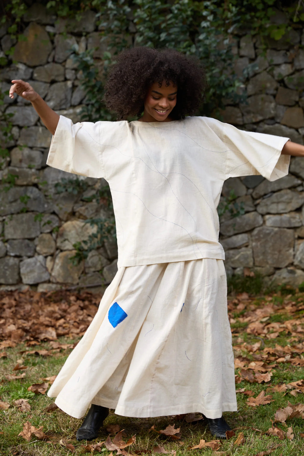 Blue Threads Top in handwoven Kala Cotton (100%) by White Canvas - Image 7