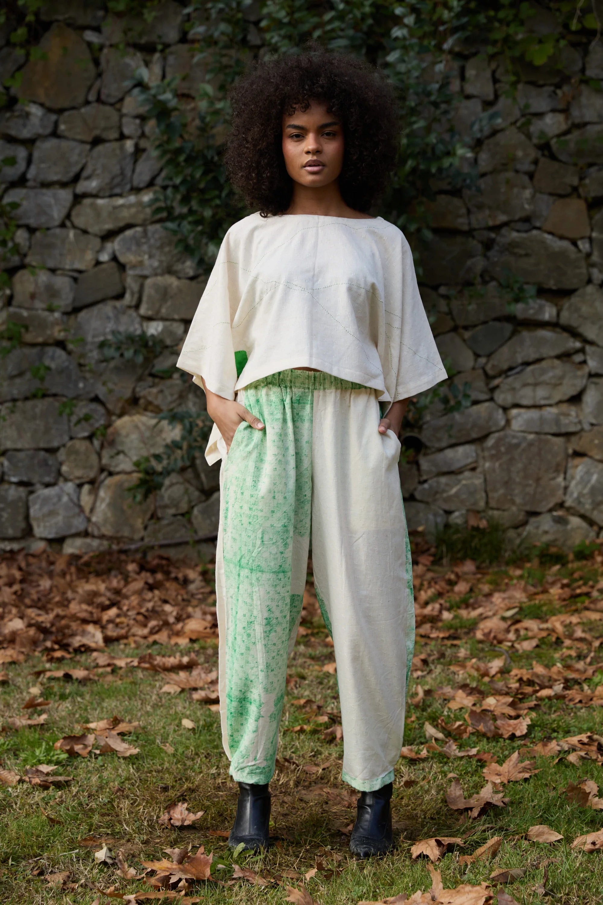 Green Wings Set in handwoven Dobby Cotton (100%) by White Canvas - Image 1