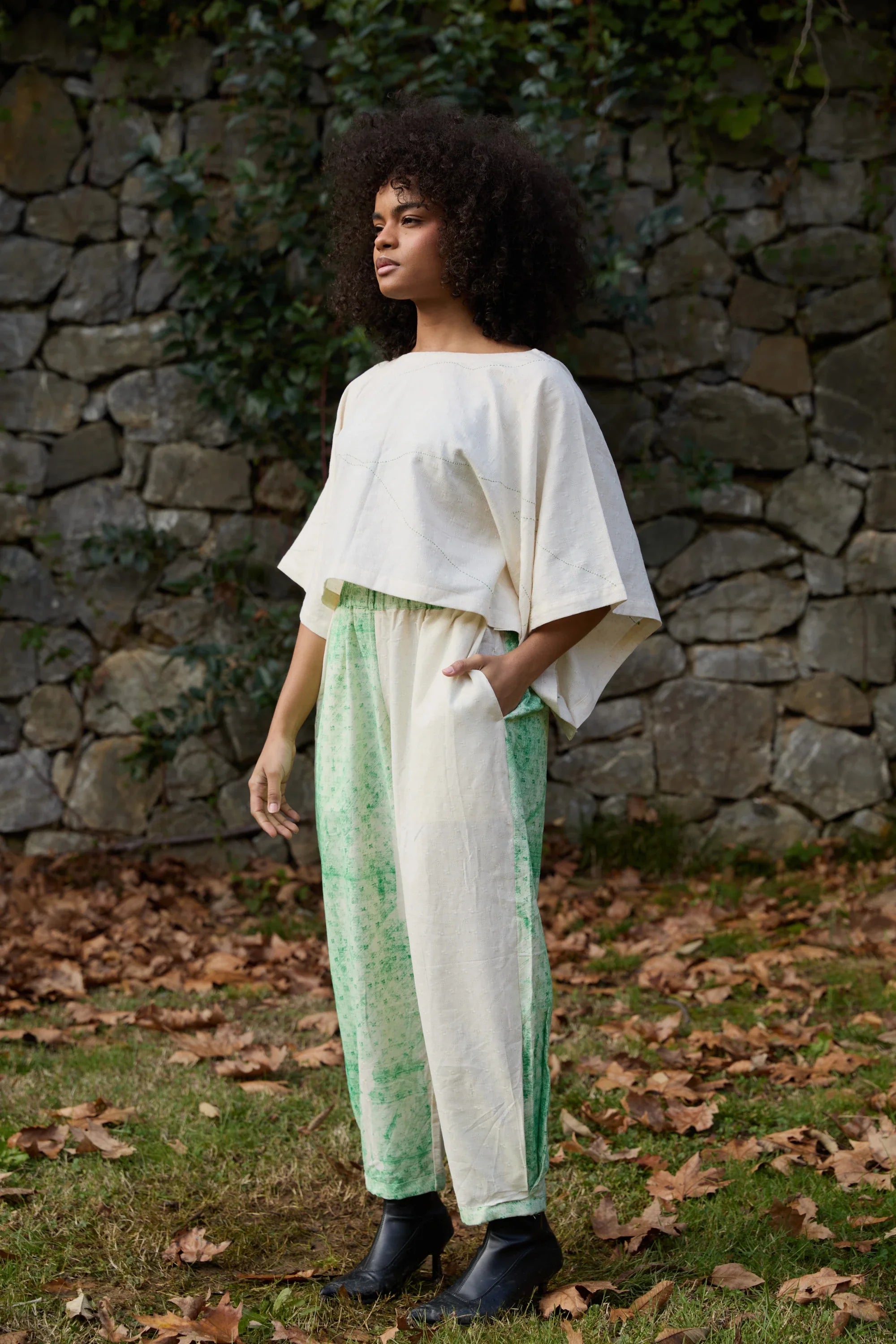 Green Wings Set in handwoven Dobby Cotton (100%) by White Canvas - Image 2