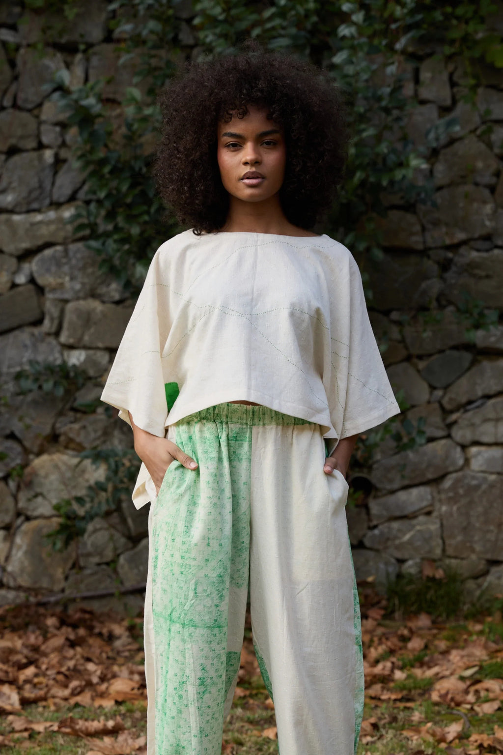 Green Wings Top in handwoven Dobby Cotton (100%) by White Canvas - Image 1