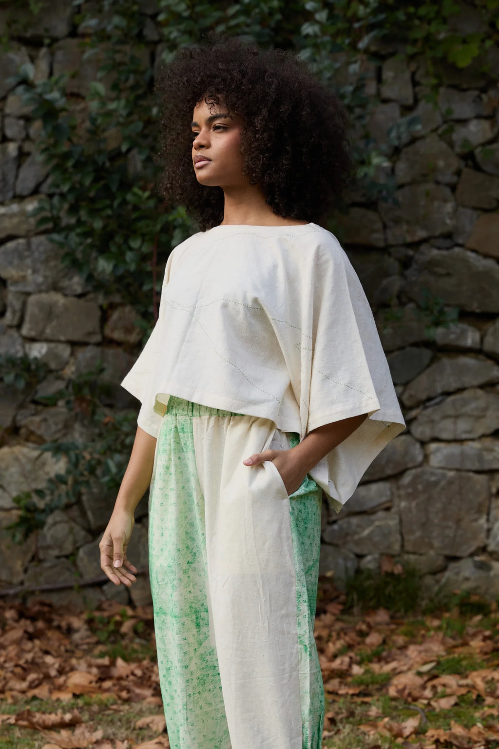 Green Wings Top in handwoven Dobby Cotton (100%) by White Canvas - Image 2