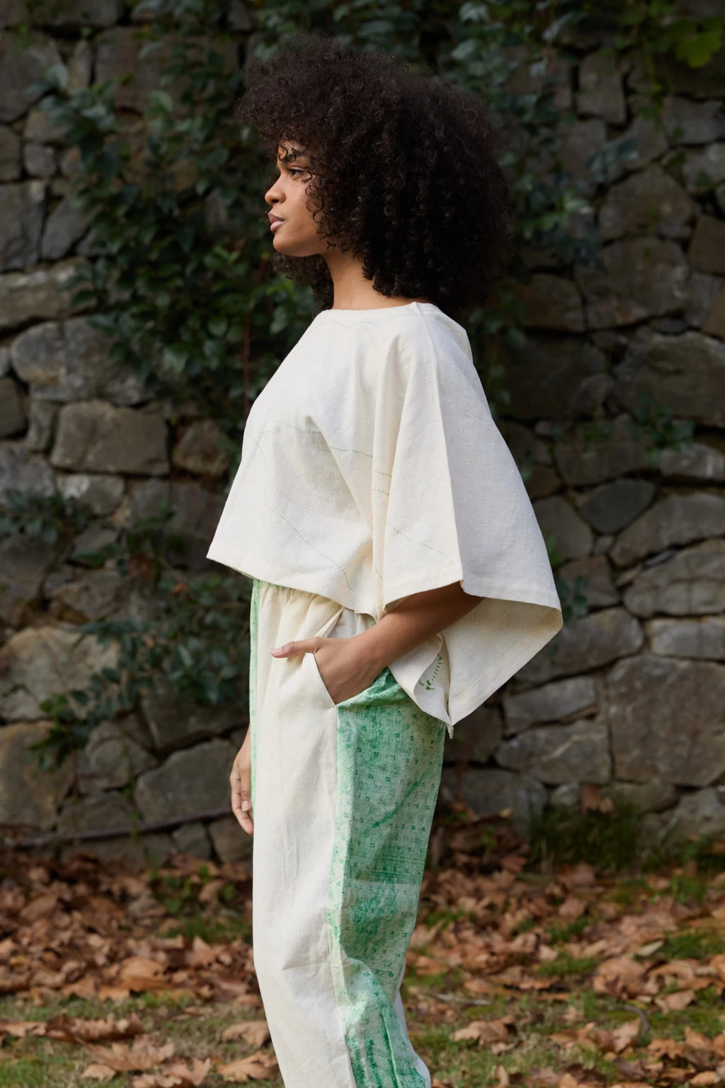 Green Wings Top in handwoven Dobby Cotton (100%) by White Canvas - Image 3