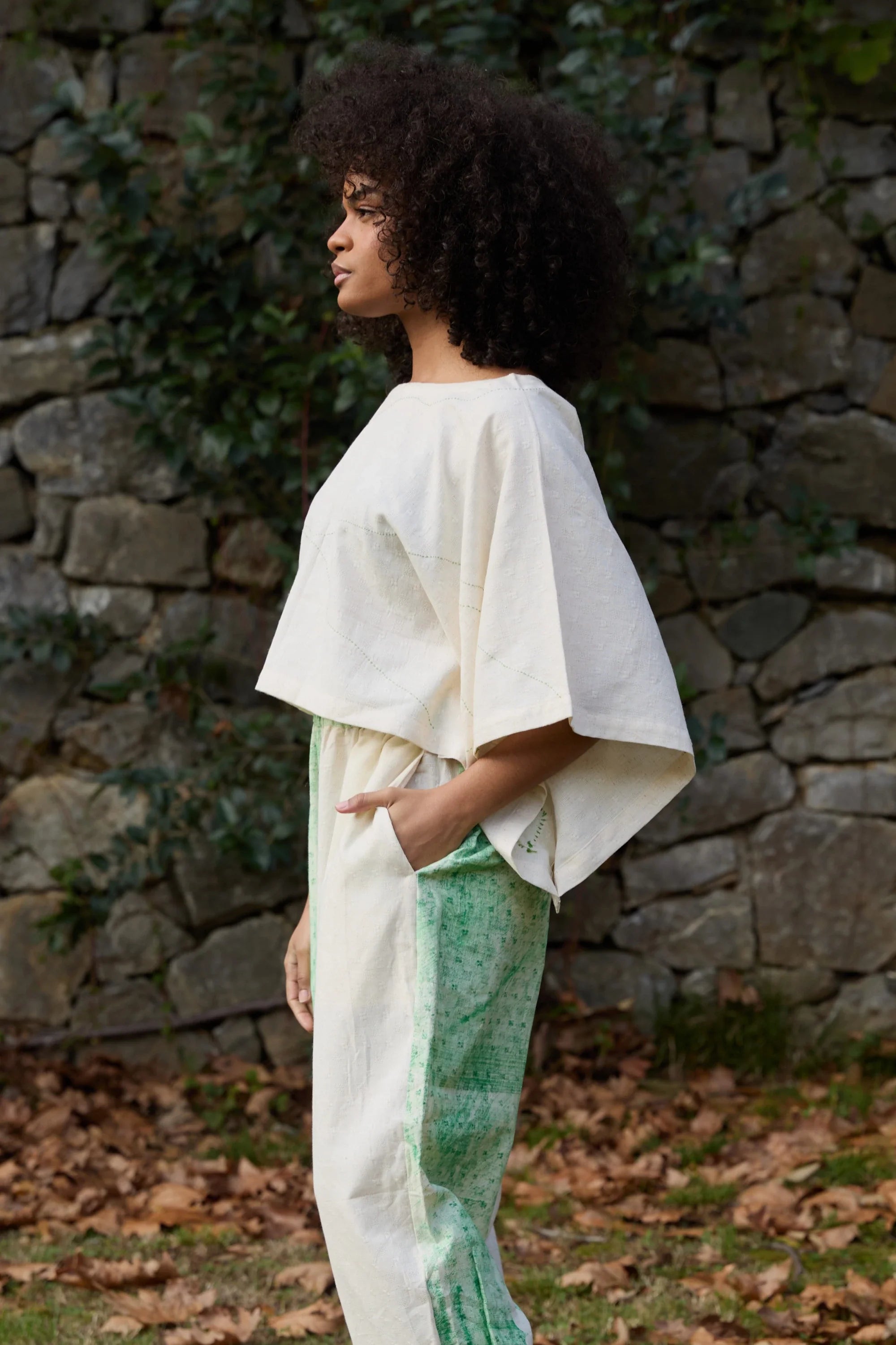 Green Wings Top in handwoven Dobby Cotton (100%) by White Canvas - Image 3