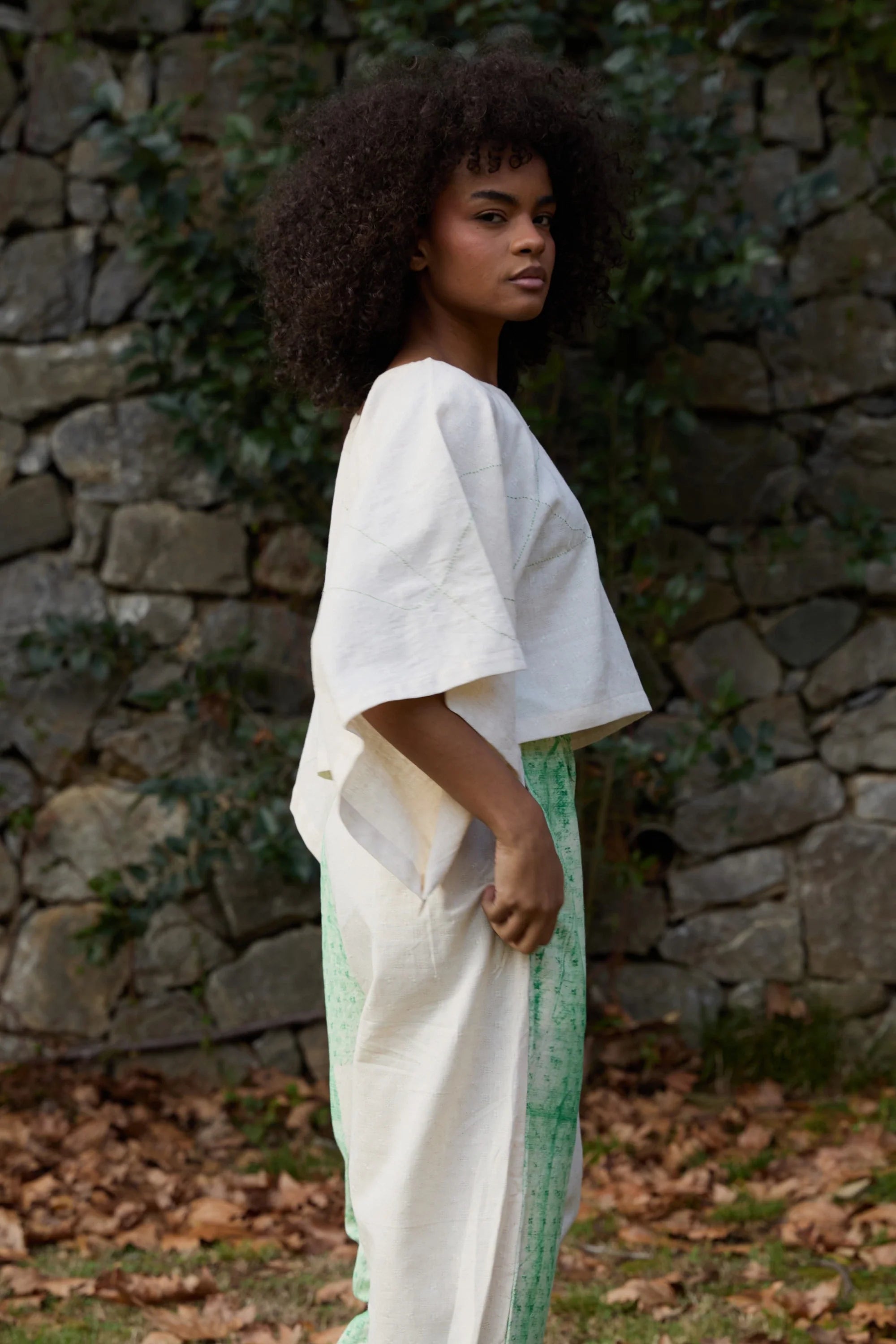 Green Wings Top in handwoven Dobby Cotton (100%) by White Canvas - Image 5