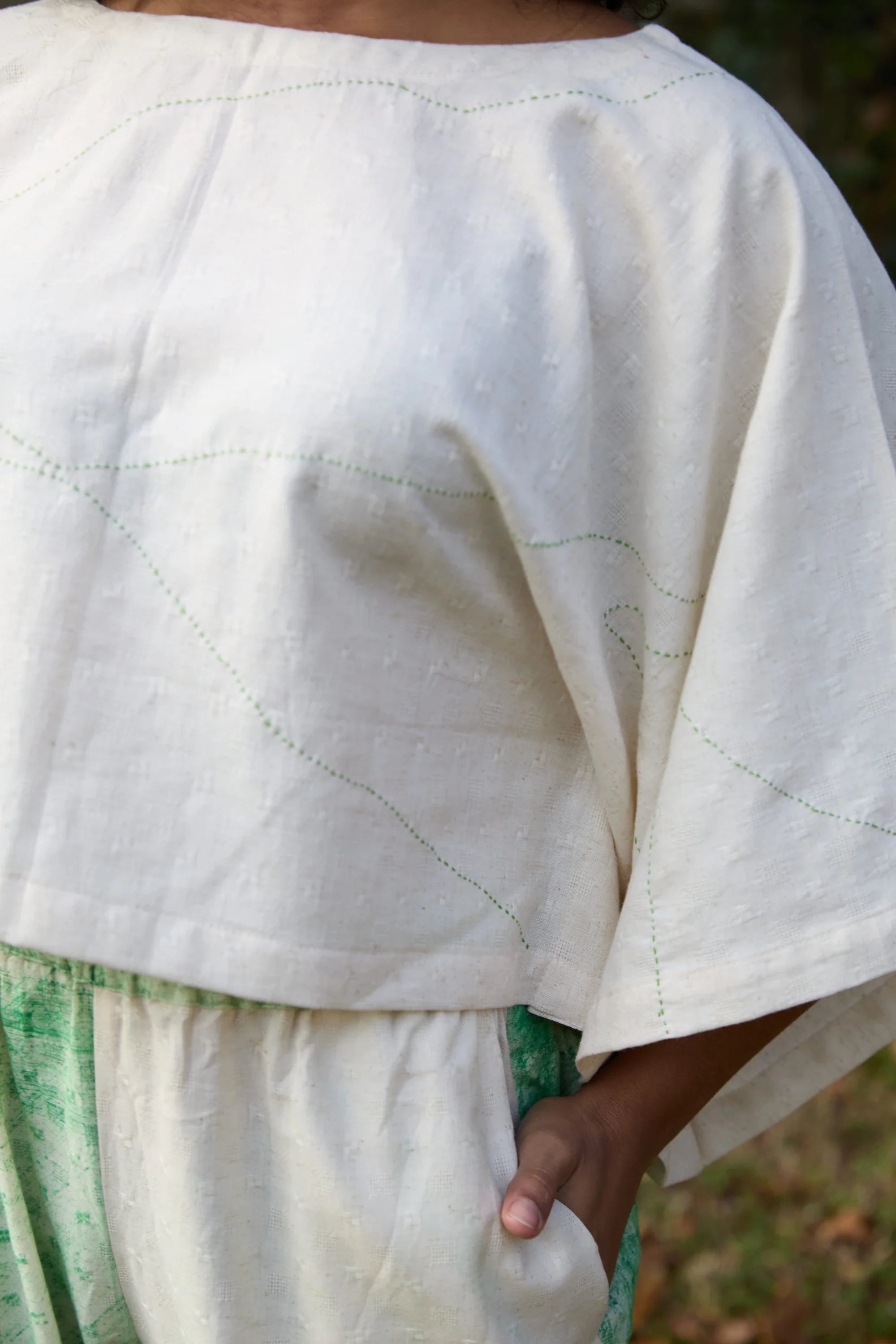Green Wings Top in handwoven Dobby Cotton (100%) by White Canvas - Image 6