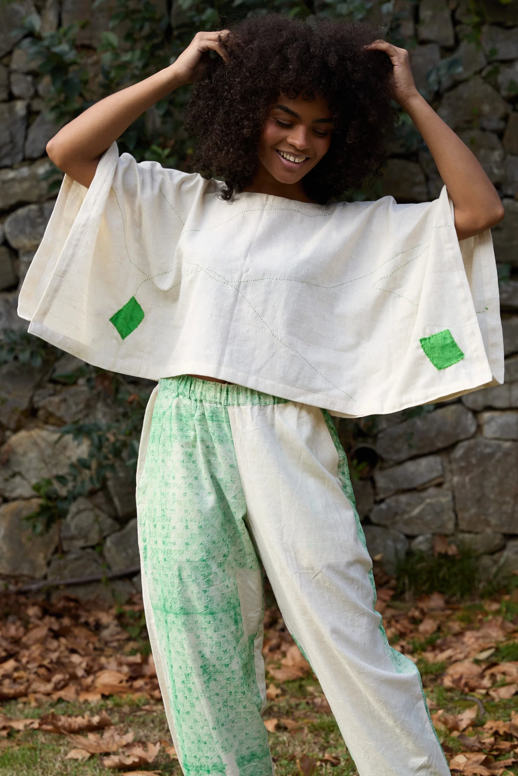 Green Wings Top in handwoven Dobby Cotton (100%) by White Canvas - Image 7