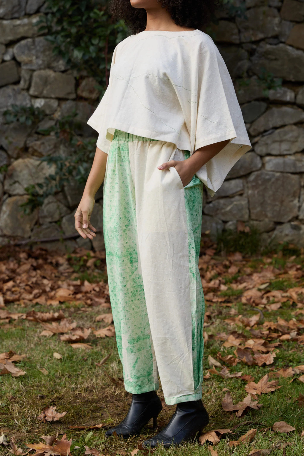 Green Wings Pants in handwoven Dobby Cotton (100%) by White Canvas - Image 2