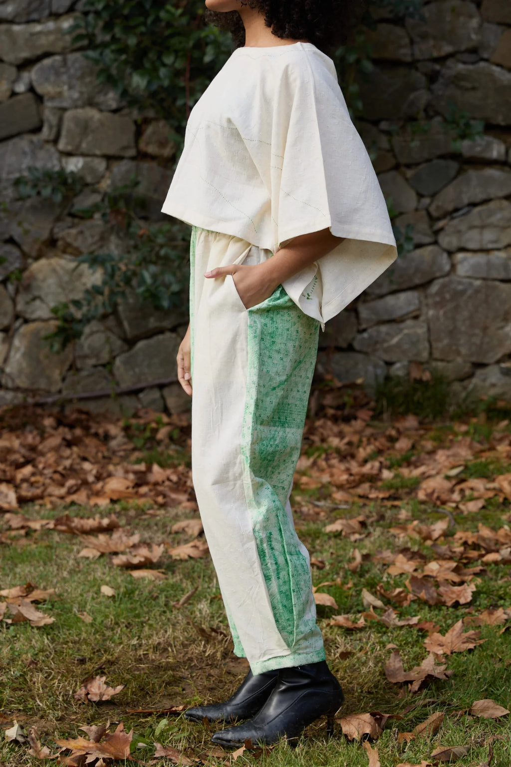 Green Wings Pants in handwoven Dobby Cotton (100%) by White Canvas - Image 3
