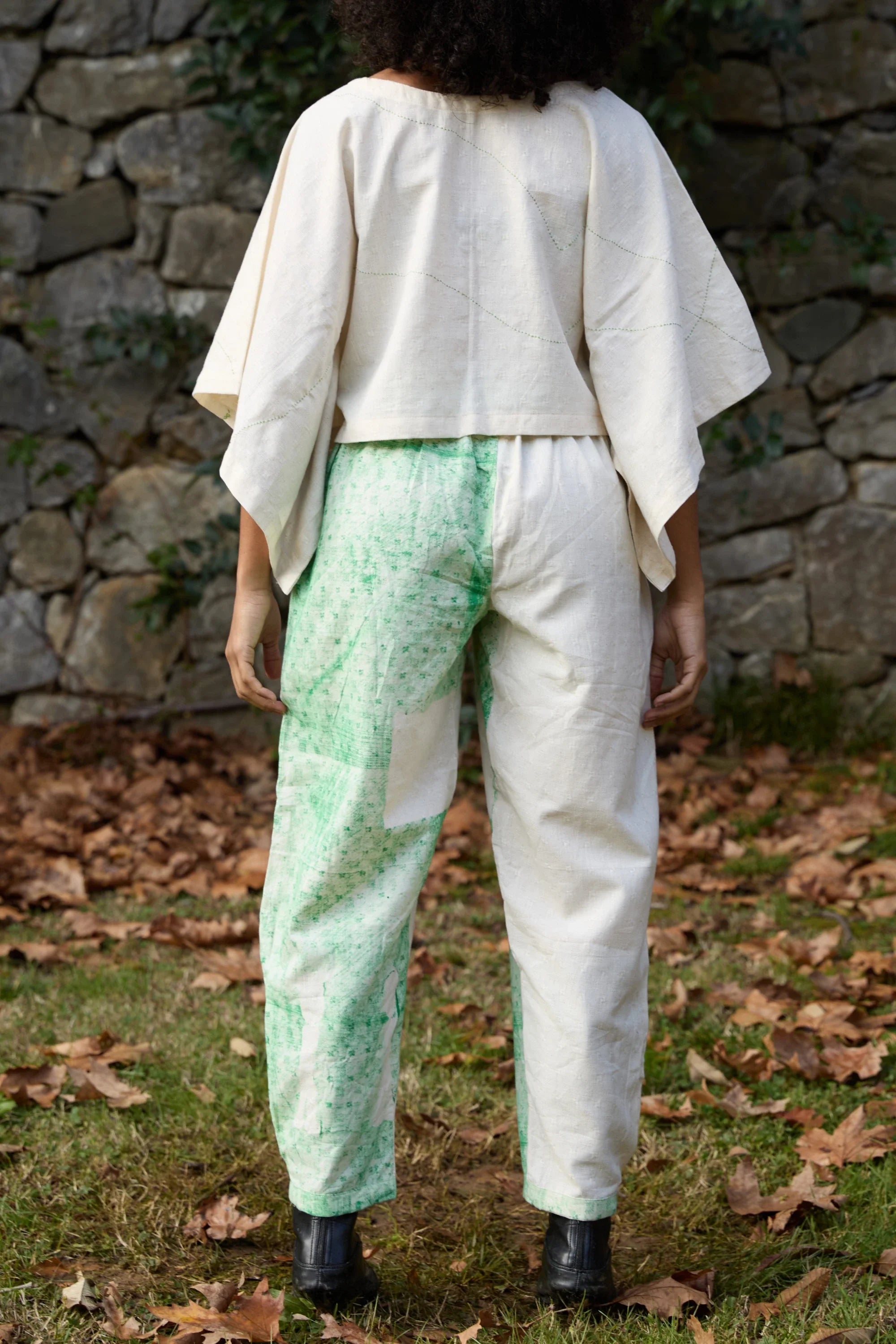 Green Wings Pants in handwoven Dobby Cotton (100%) by White Canvas - Image 4