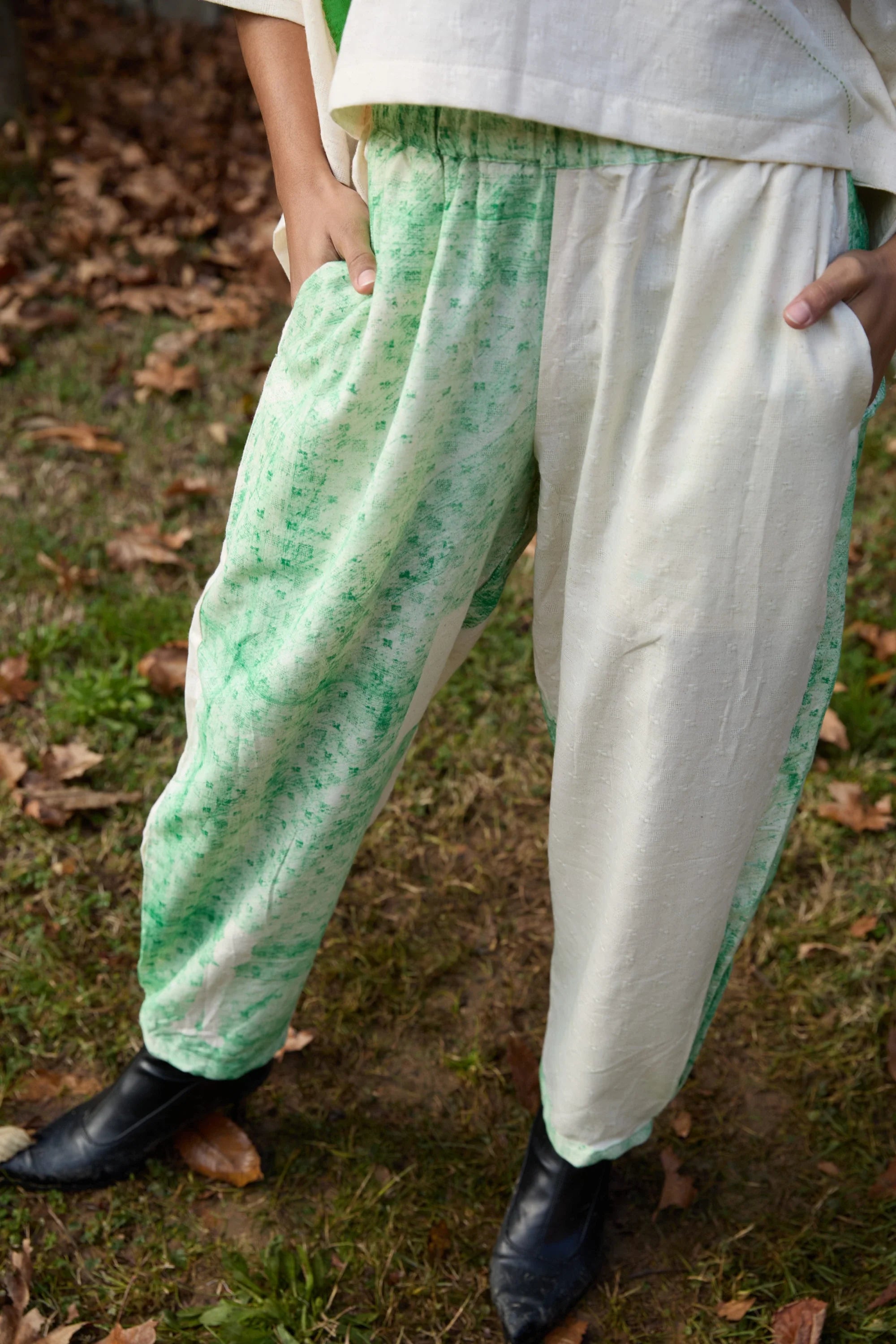 Green Wings Pants in handwoven Dobby Cotton (100%) by White Canvas - Image 6