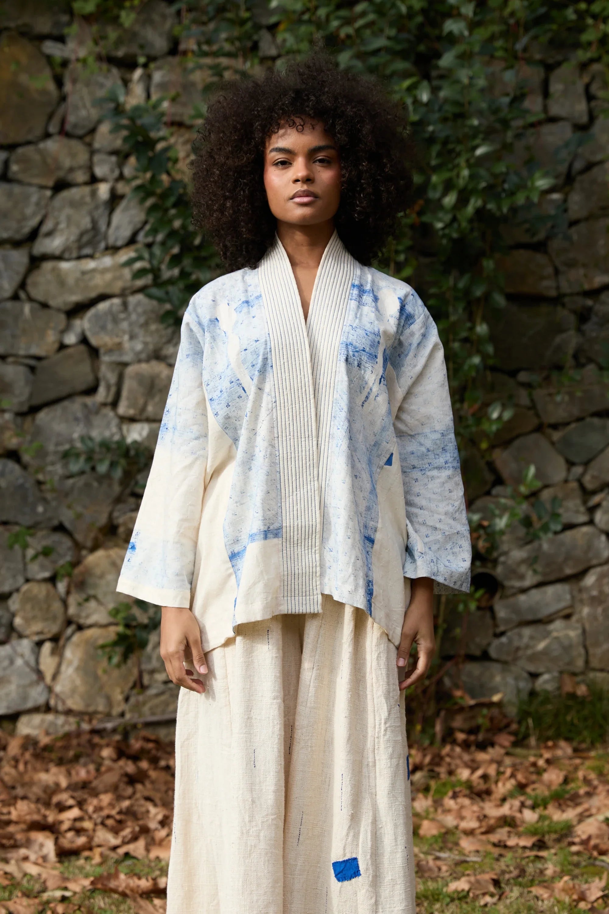Blue Wander Jacket | Handwoven Dobby Cotton (100%), | White Canvas