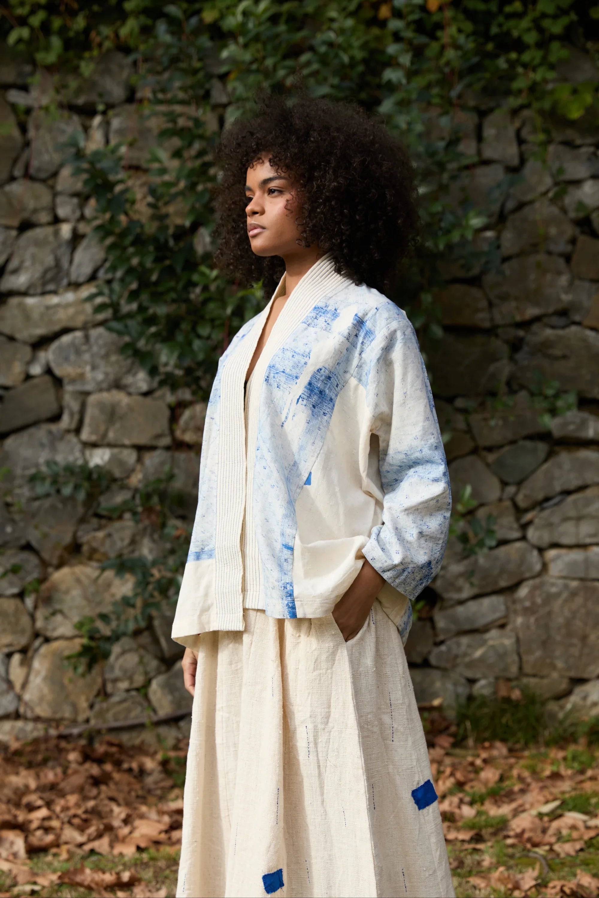 Blue Wander Jacket in handwoven Dobby Cotton (100%), by White Canvas - Image 3