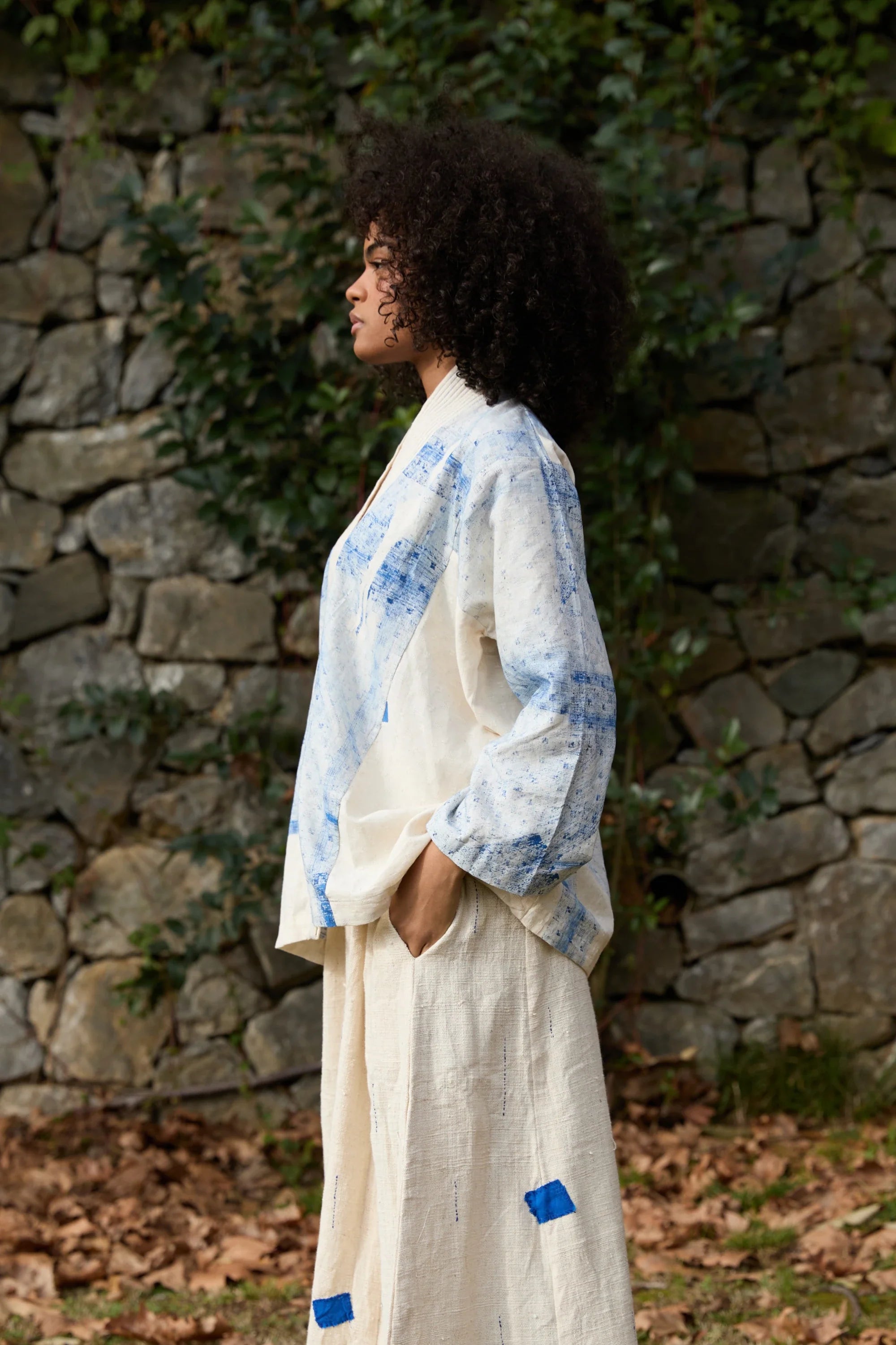 Blue Wander Jacket in handwoven Dobby Cotton (100%), by White Canvas - Image 4