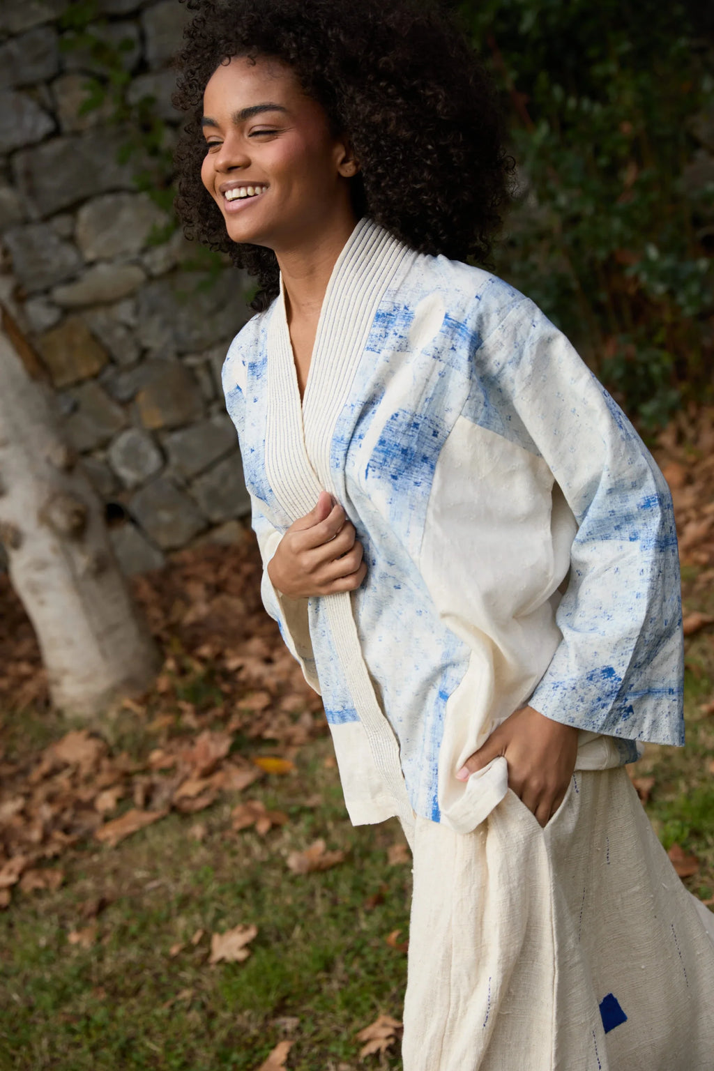 Blue Wander Jacket in handwoven Dobby Cotton (100%), by White Canvas - Image 8