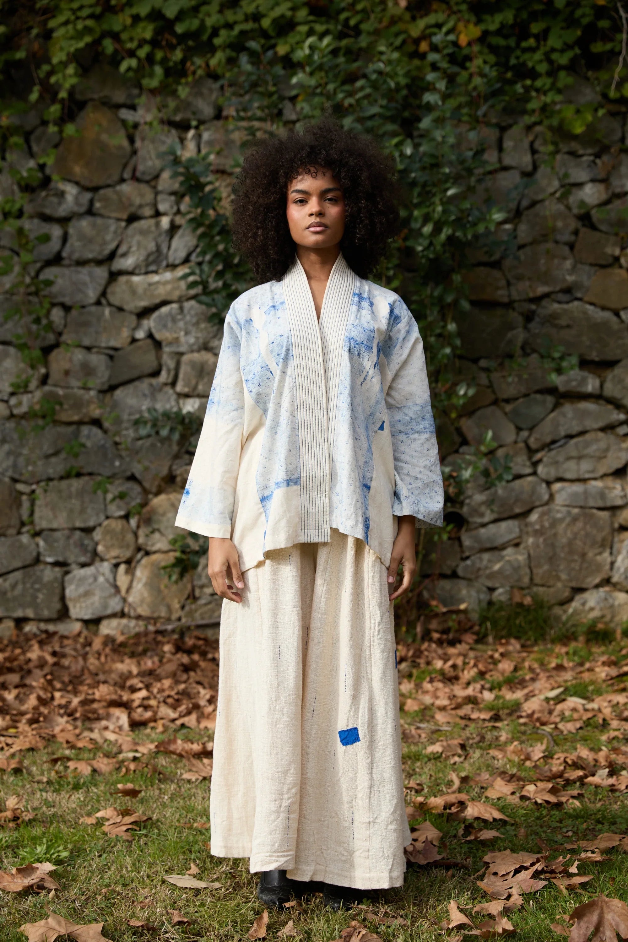 Blue Wander Set in handwoven Dobby Cotton (100%), by White Canvas - Image 1