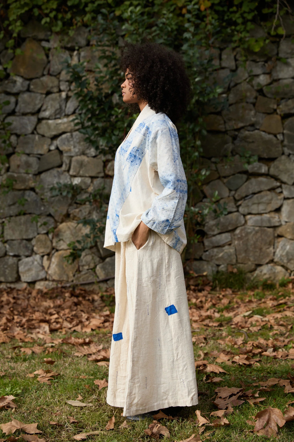 Blue Wander Set in handwoven Dobby Cotton (100%), by White Canvas - Image 3