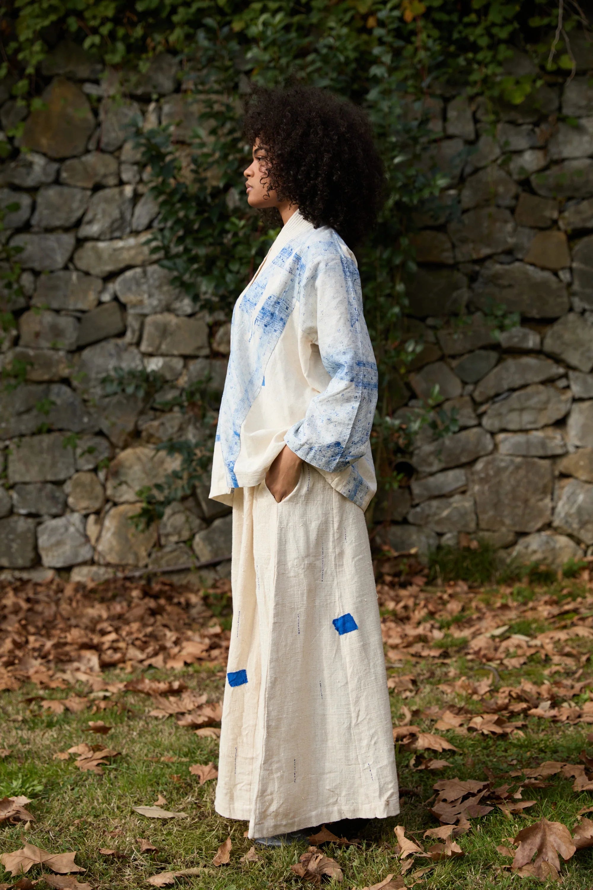 Blue Wander Set in handwoven Dobby Cotton (100%), by White Canvas - Image 3