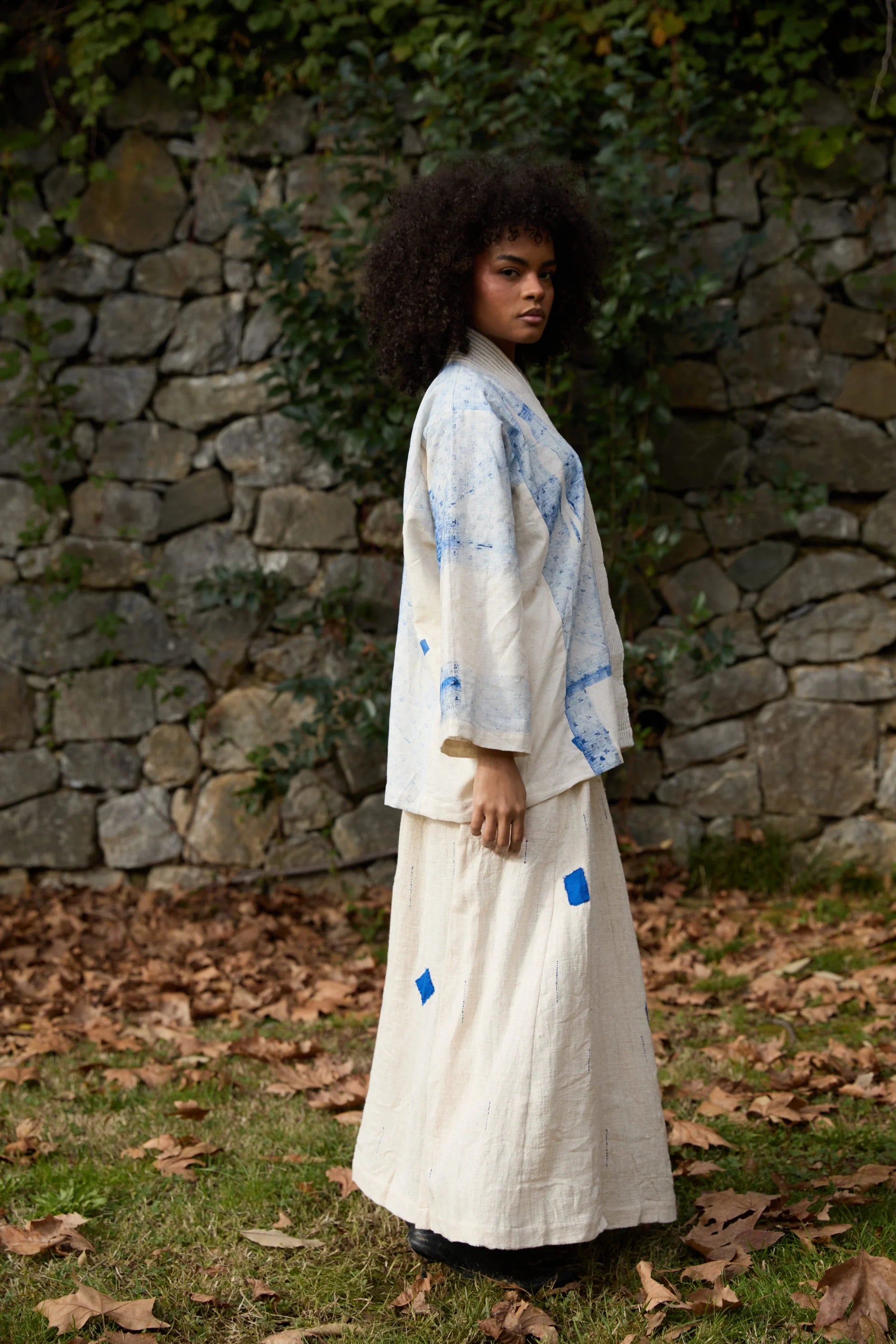 Blue Wander Set in handwoven Dobby Cotton (100%), by White Canvas - Image 5