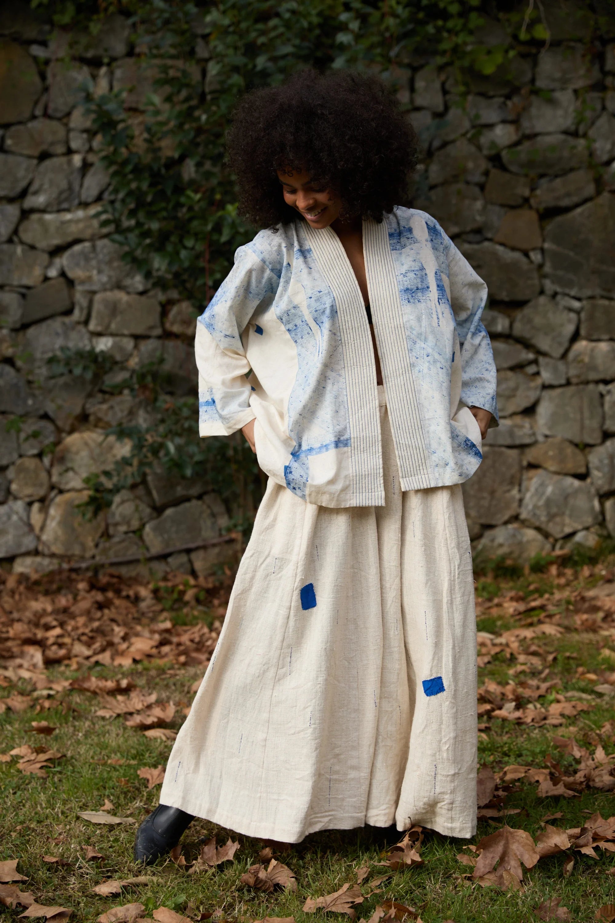 Blue Wander Set in handwoven Dobby Cotton (100%), by White Canvas - Image 9