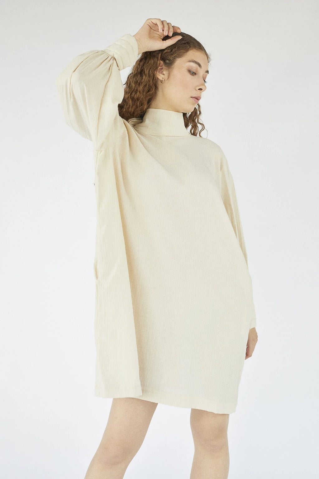 Cream Ara Dress in organic & Handwoven Shile by White Canvas - Image 2