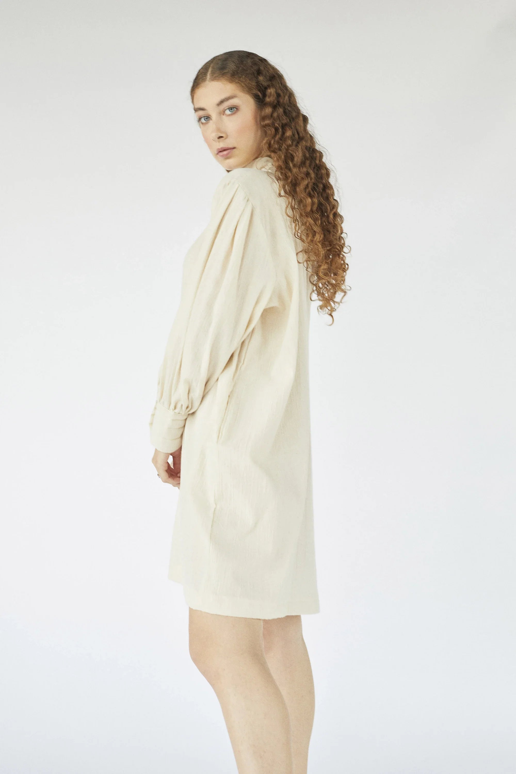 Cream Ara Dress in organic & Handwoven Shile by White Canvas - Image 3