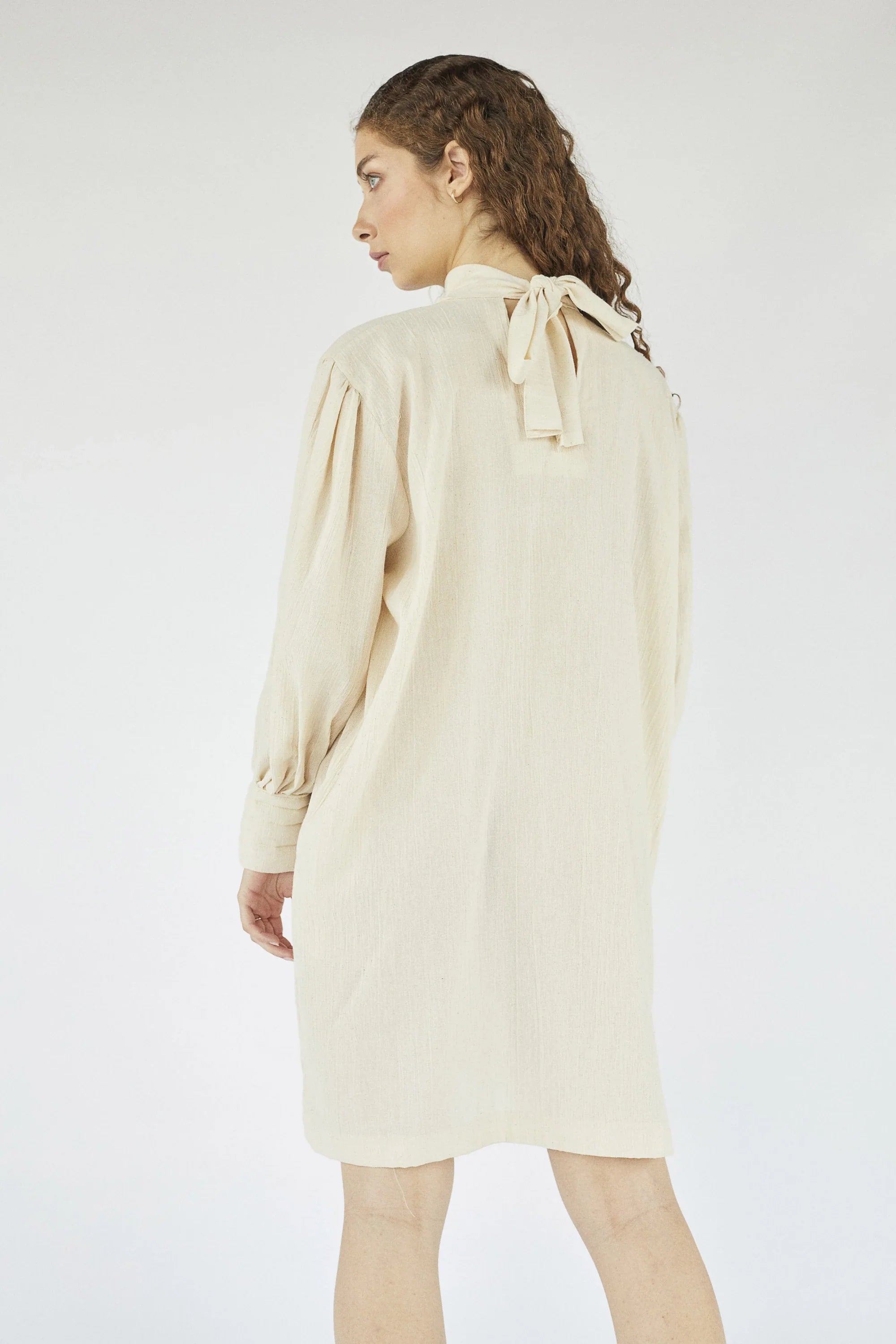 Cream Ara Dress in organic & Handwoven Shile by White Canvas - Image 5