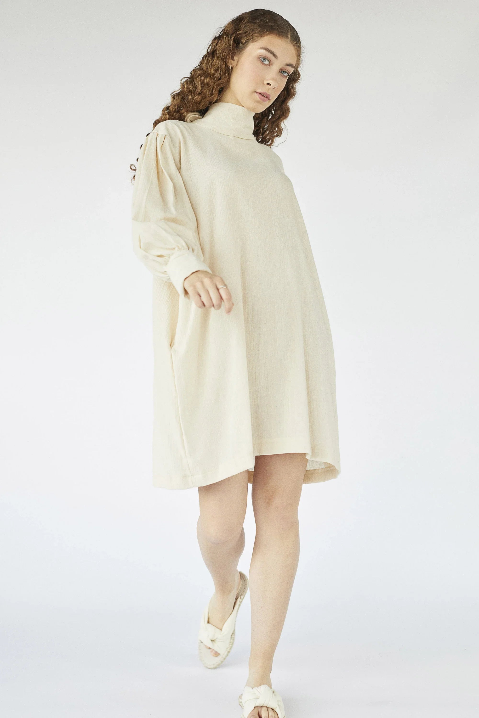 Cream Ara Dress in organic & Handwoven Shile by White Canvas - Image 6