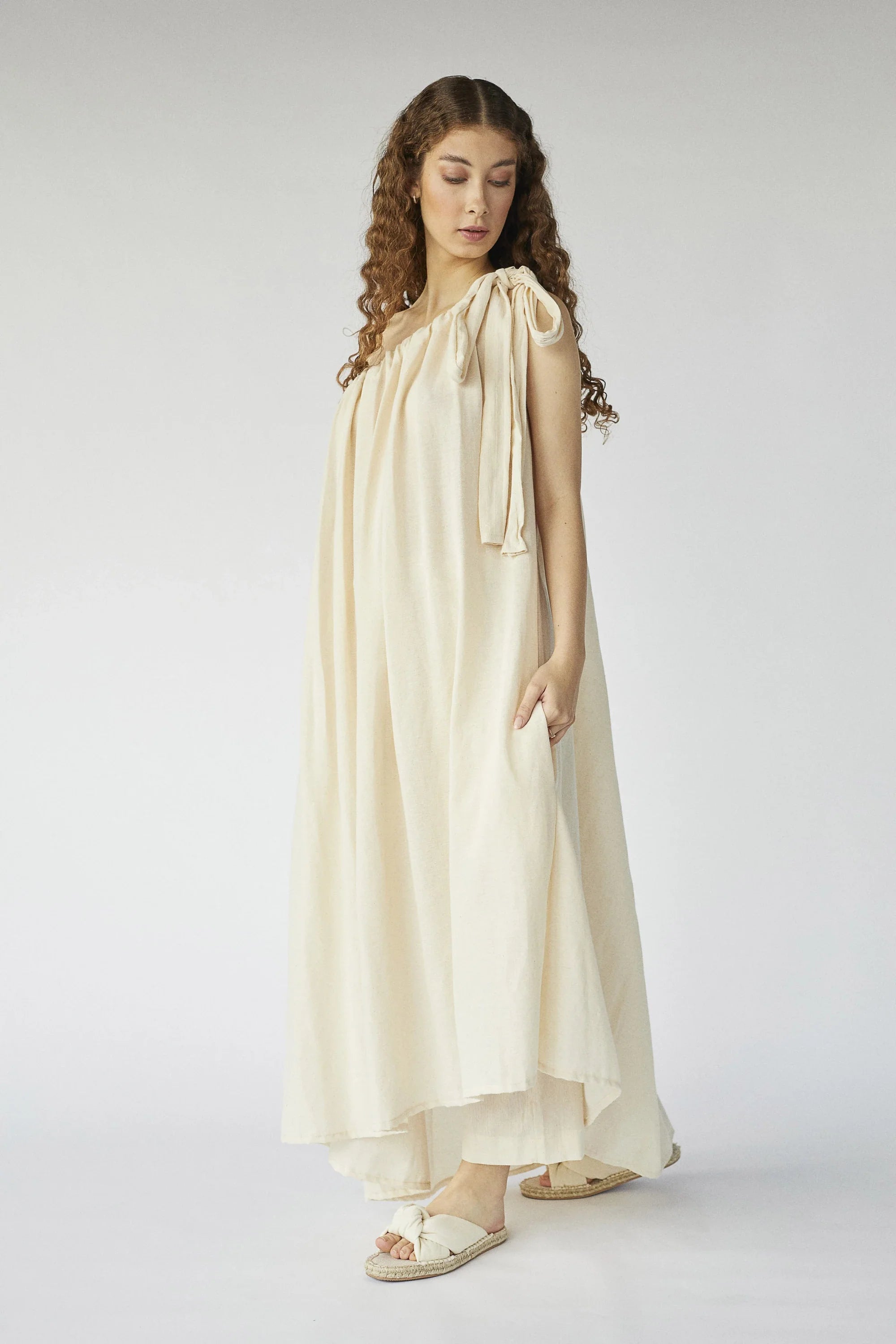 Cream Aries Dress in organic & Handwoven Shile by White Canvas - Image 2