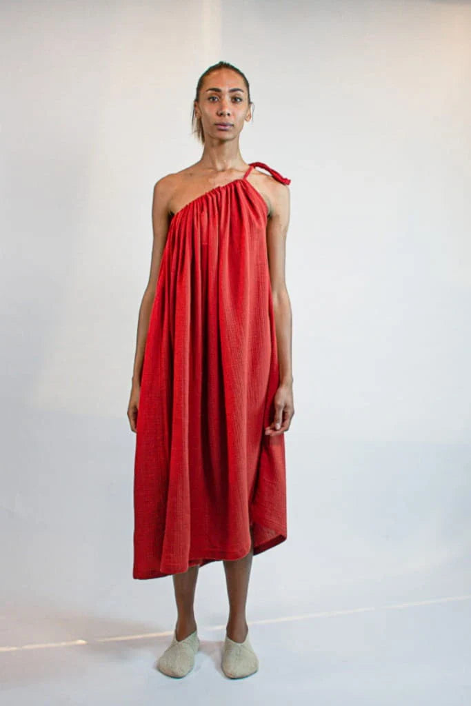 Red Aries Dress in organic & Handwoven Shile by White Canvas - Image 1