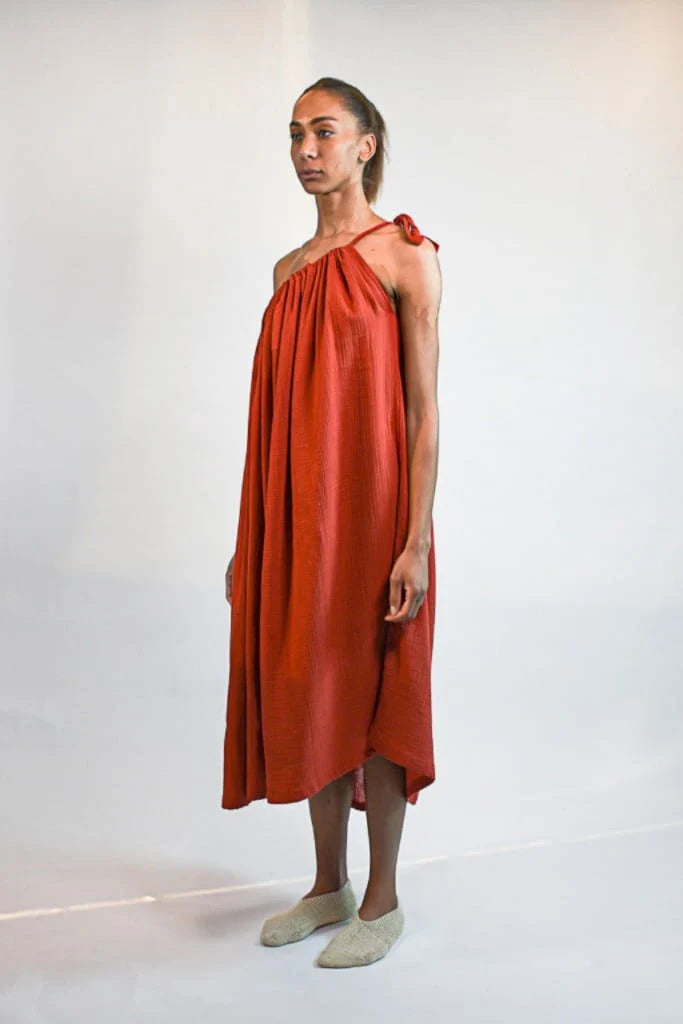 Red Aries Dress in organic & Handwoven Shile by White Canvas - Image 2