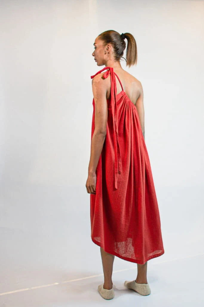 Red Aries Dress in organic & Handwoven Shile by White Canvas - Image 3