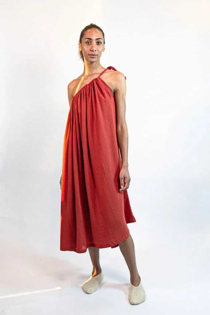 Red Aries Dress in organic & Handwoven Shile by White Canvas - Image 5