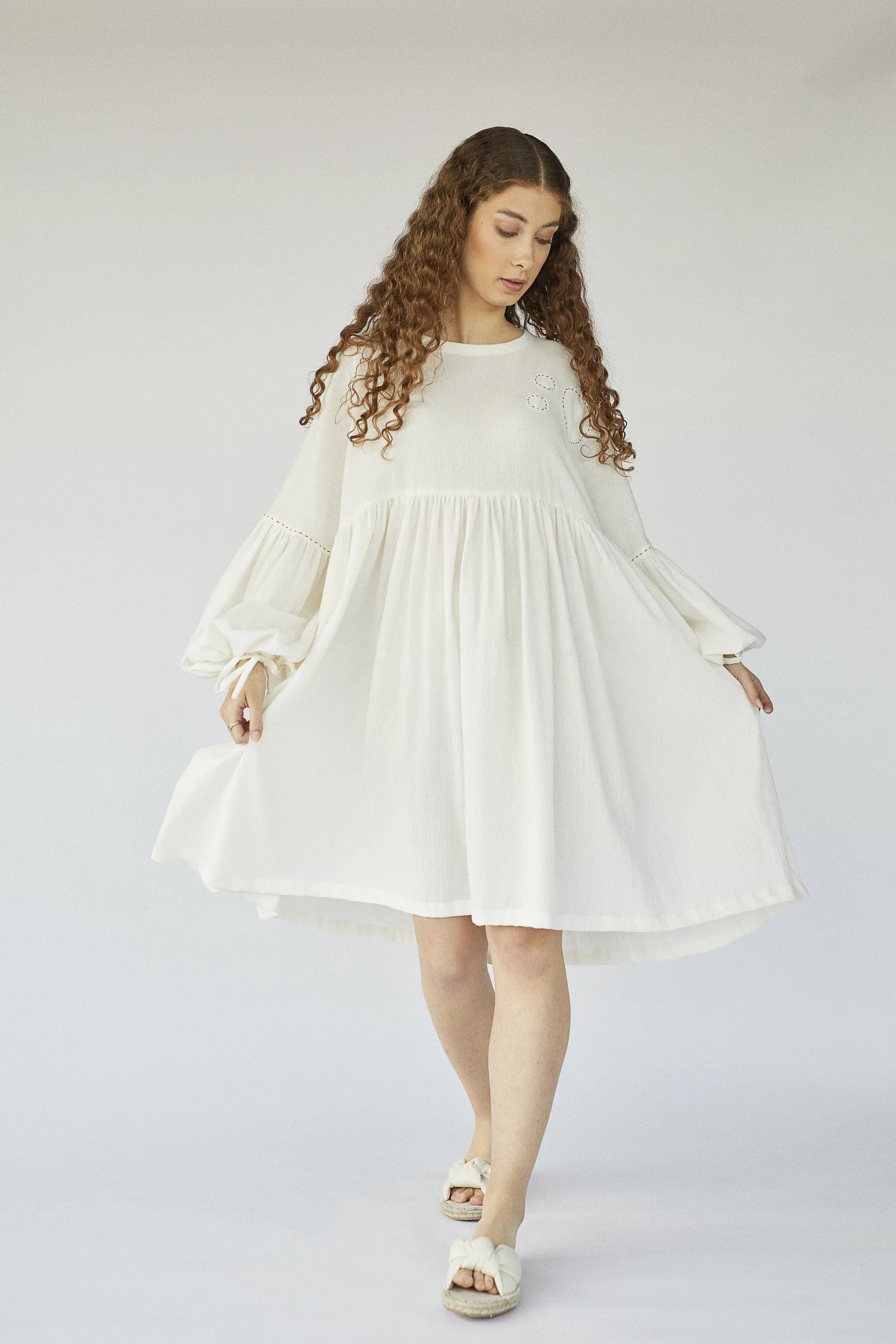 White Aquarian Dress in organic & Handwoven Shile by White Canvas - Image 1