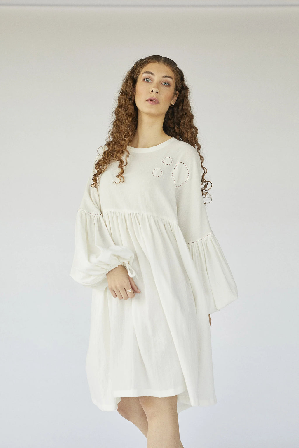 White Aquarian Dress in organic & Handwoven Shile by White Canvas - Image 2