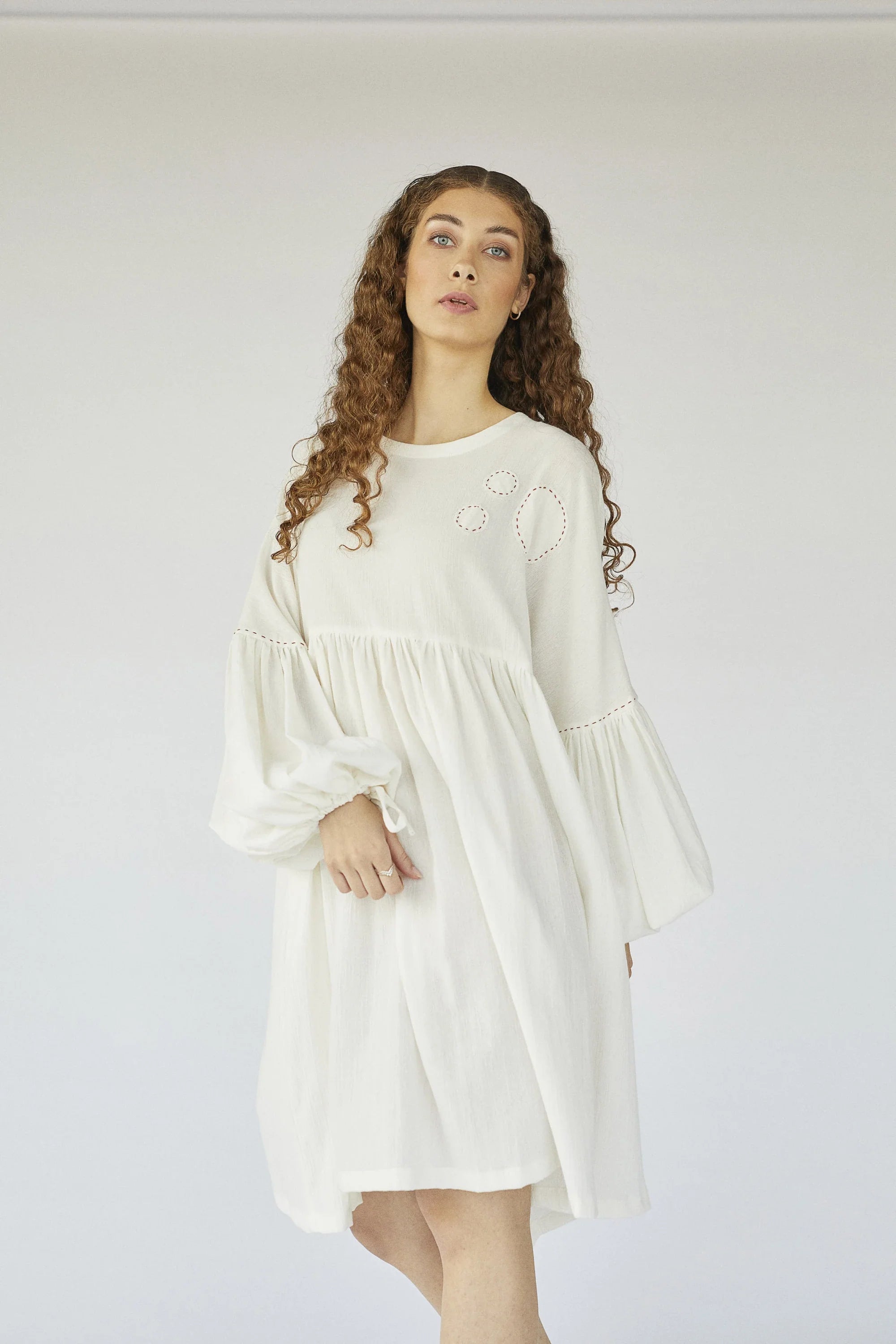 White Aquarian Dress in organic & Handwoven Shile by White Canvas - Image 2